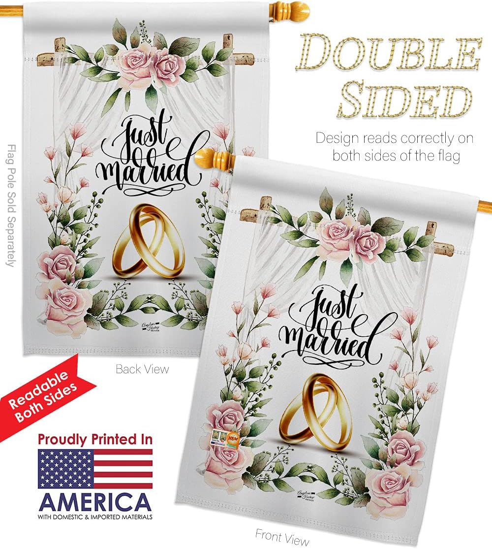 Wedding Rings House Flag Celebration Marriage Bride Groom Mr Mrs Occasion Anniversary Party Small Decorative Gift Yard Banner Double-Sided Made In USA 28 X 40
