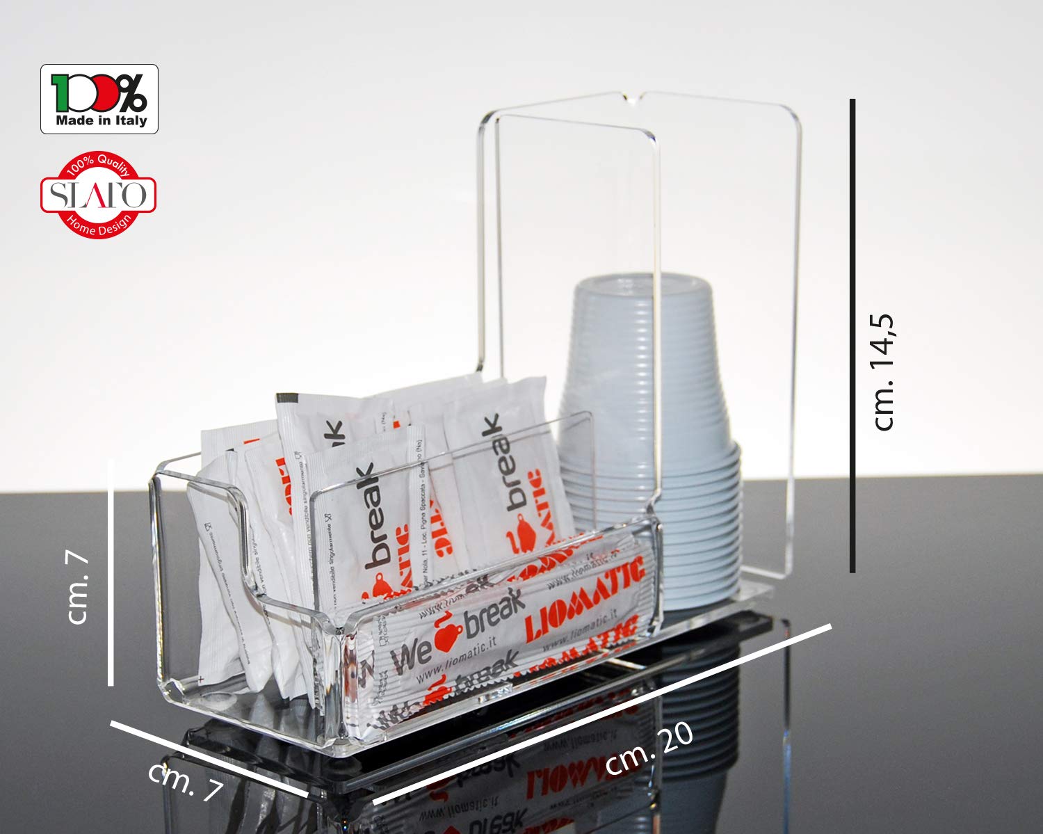 Slato Dispenser porta bicchieri di plastica da caffè porta bustine di zucchero e porta palette design moderno in cristallo acrilico trasparente Flor