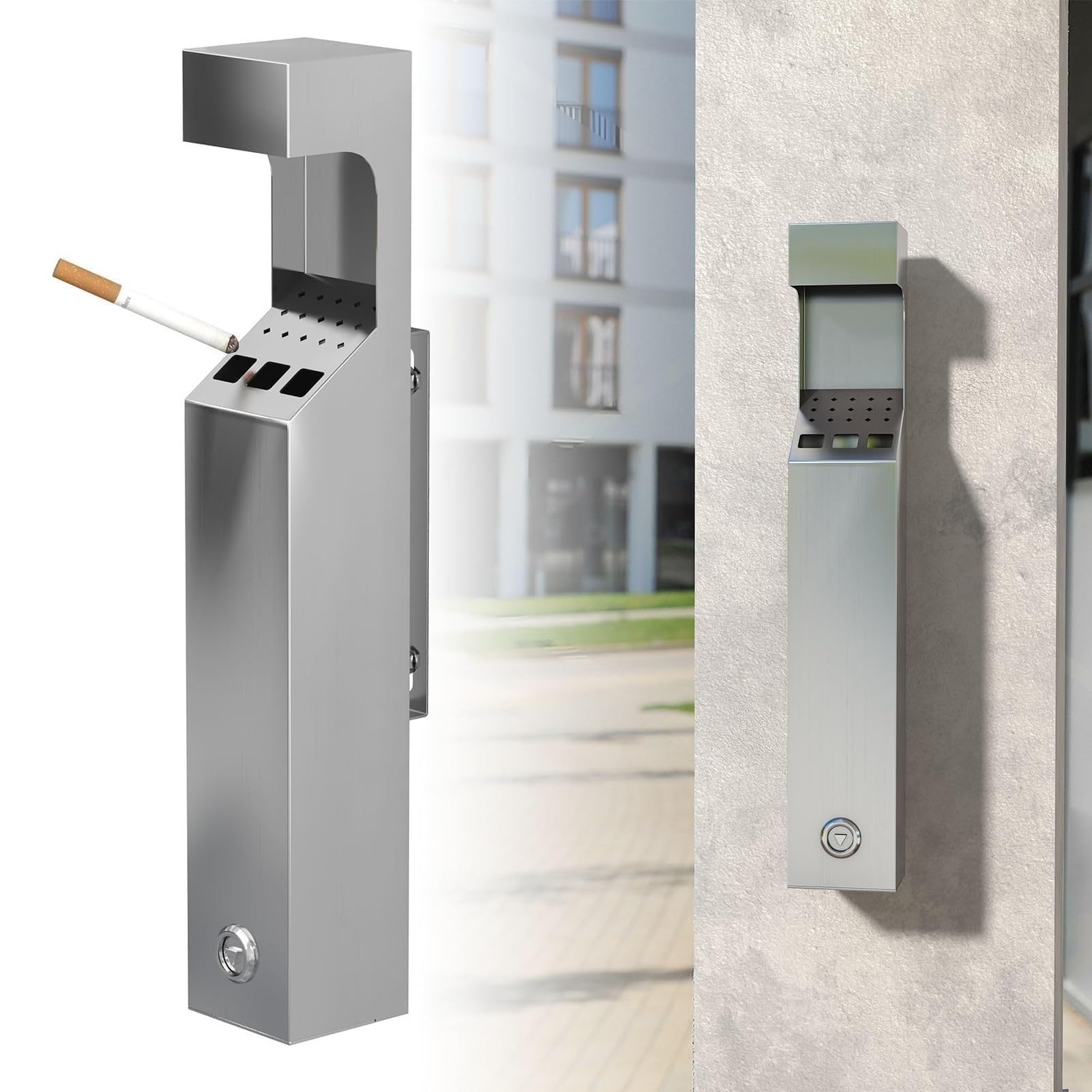 Wall Mounted Trash Can, Stainless Steel Ashtray, Outdoor Wall Mounted Cigarette Butts Bin, Smoking Cigar Ashtray Bin For Commercial Outdoor