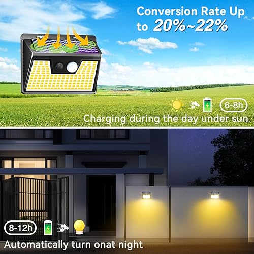 Miniatura 2 de Luces solares para exteriores con sensor de movimiento 140 LED12 paquetes Luces solares de seguridad para exteriores con 3 modos de iluminación,