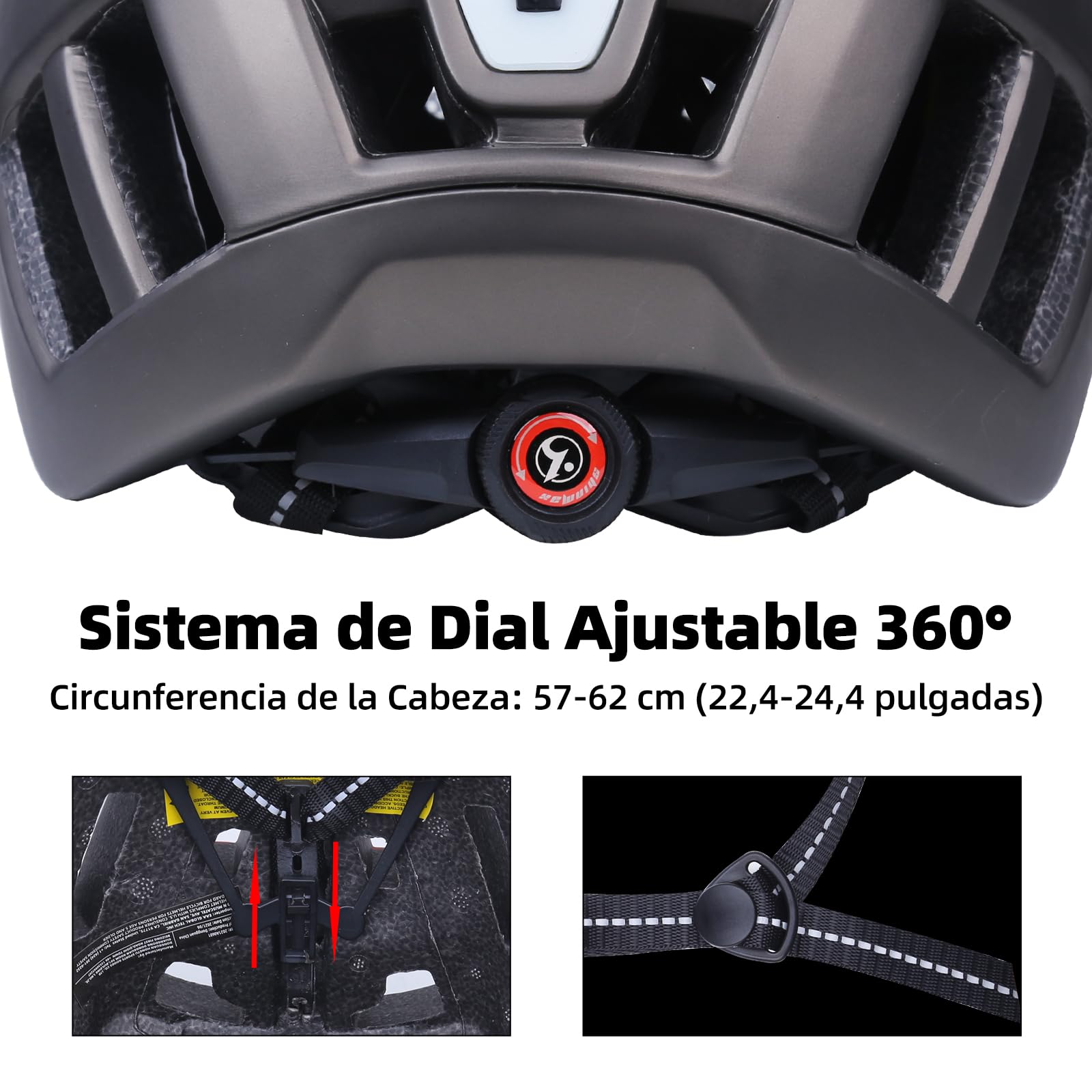 Shinmax Casco Bicicleta Adulto Casco Bici con LED Luz Recargable USB Casco MTB con Visera Desmontable Gafas Magnética Protectora UV Casco de Bicicleta para Mujer Hombre 57-62cm NR-032