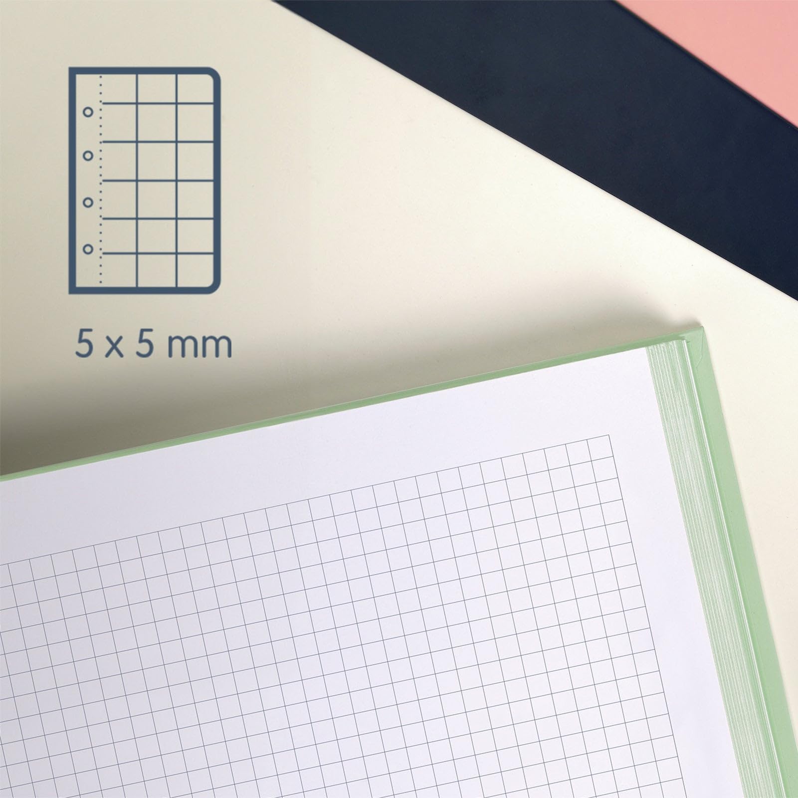 MILAN® Notatnik A4 w twardej oprawie, papier w kratkę (5 x 5 mm), 120 kartek po 95 gr/m², zeszyt gumowy 430, zielony
