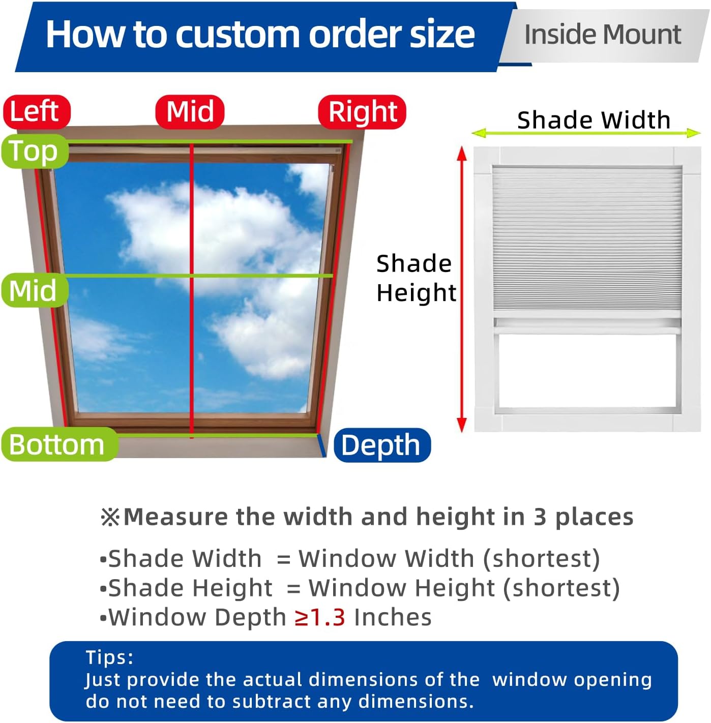Adjustable Size Blinds for Windows, Skylight Blinds & Shades, Cordless Cellular Shades Waterproof and Heat Insulation - Custom Cut to Size, 100% Blackout White