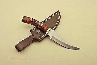 Custom Handmade Stainless Steel Hunting Camping Knife With Stag Horn|Bolster Beautiful Handle Comes With Pure Leather Sheath