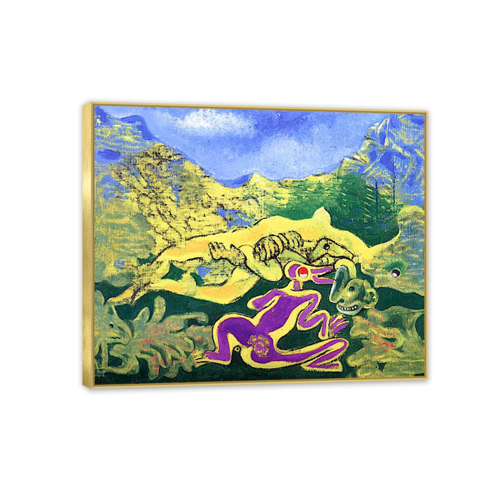 MYCGGDGH Max Ernst Canvas Wall Art Reproductions of Famous Paintings Reclining with Figures Retro Surrealist Canvas Wall Decor for Living room bathroom 80x60cm(32x24in) Framed