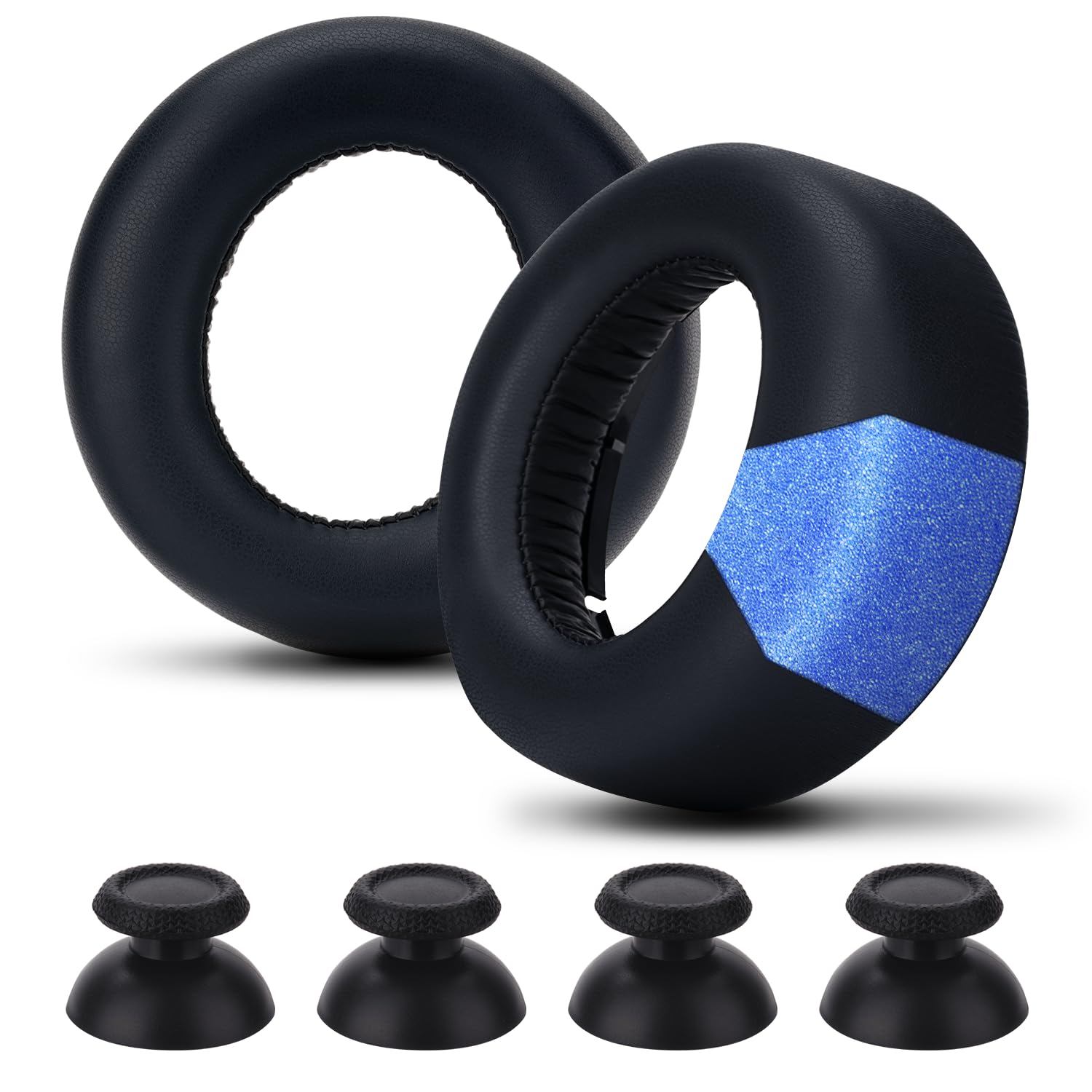 Benseager Replacement Ear Pads for PS5 Pulse 3D Headset, Earpads Cushions for Sony Playstation5 Headset with 4 Thumbsticks (Black Protein Leather)
