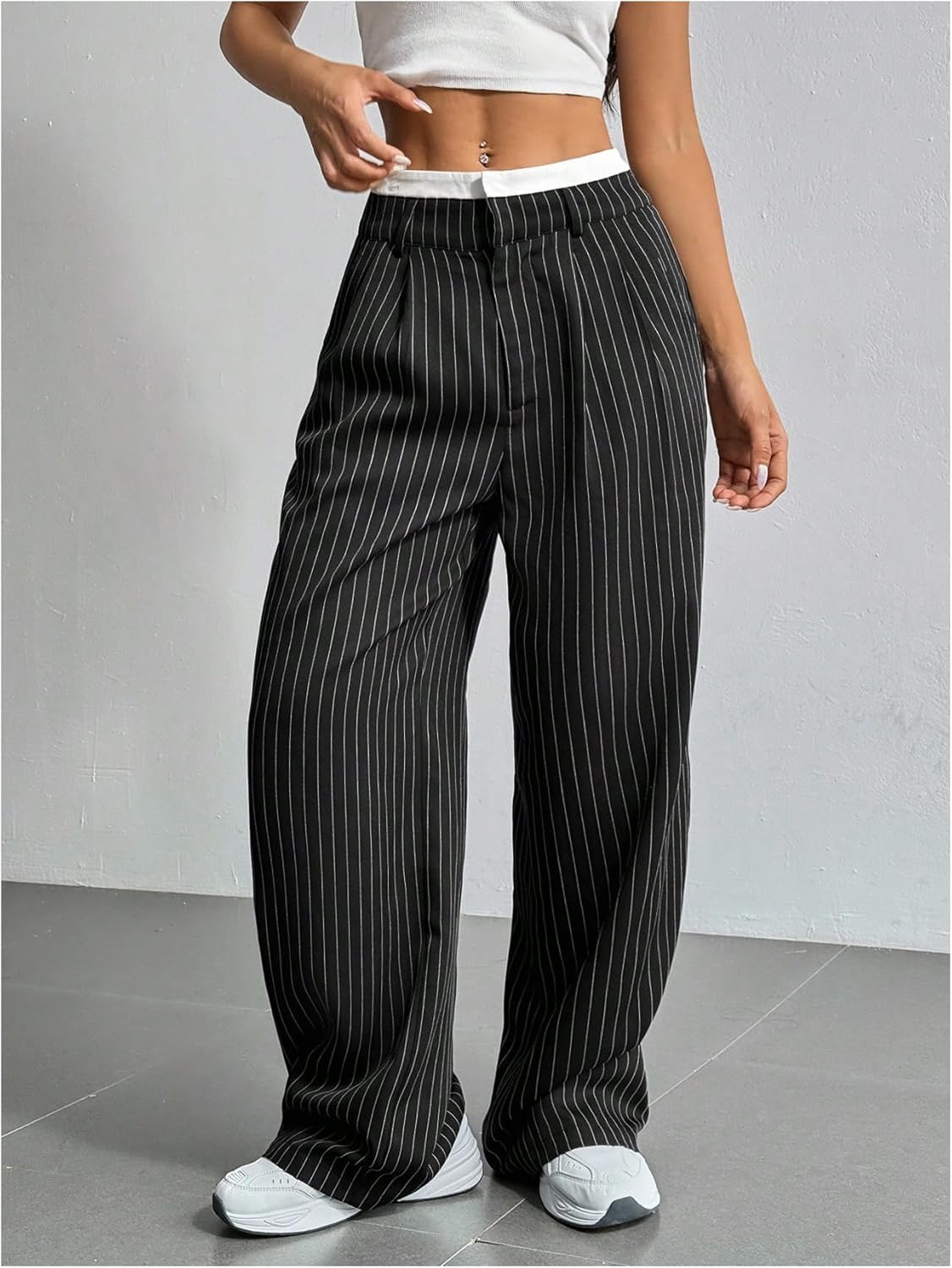SOLY HUX Women's Striped Pants Color Block High Waisted Wide Leg Casual Work Office Long Trousers - Image 4