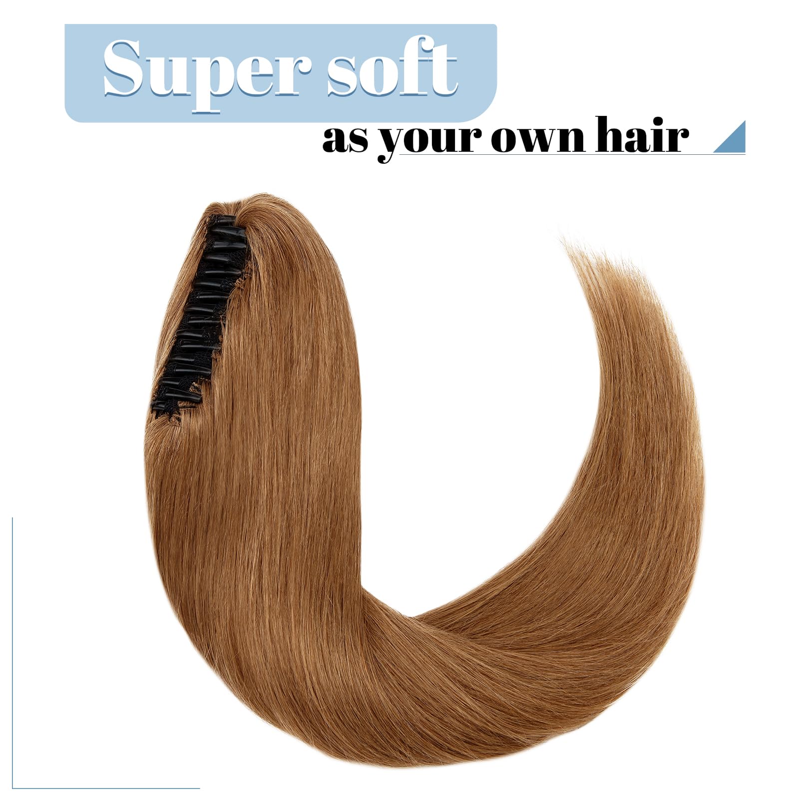 SEGO Coda Capelli Veri Clip Pinza Coda di Cavallo Ponytail Extensions Remy Human Hair Lisci Fascia Unica 40cm 105g - # Castano Chiaro