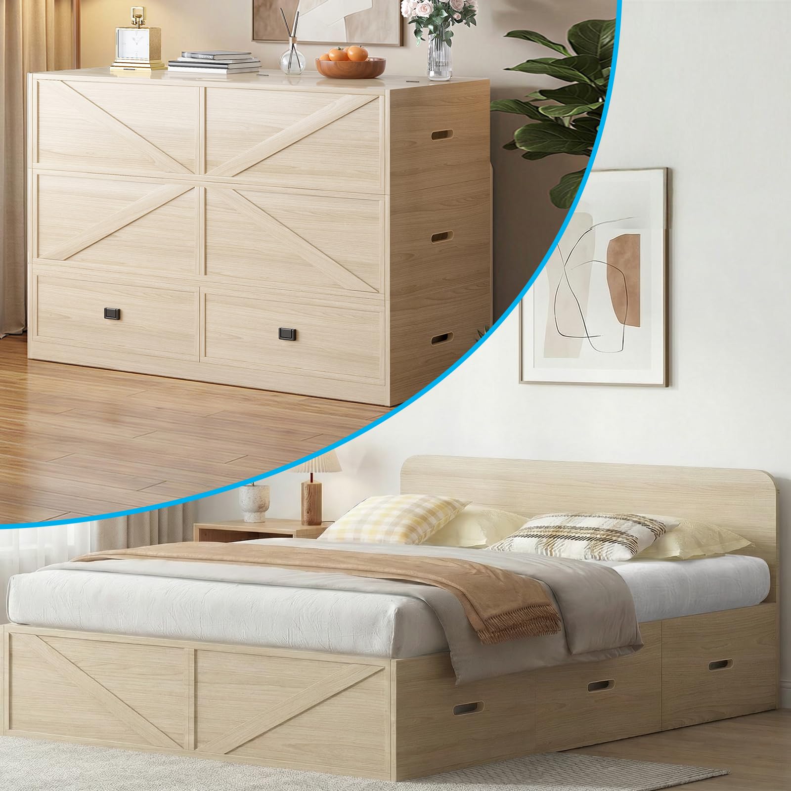 Mjkone Murphy Bed, Cabinet Beds Queen Size with Mattress Included