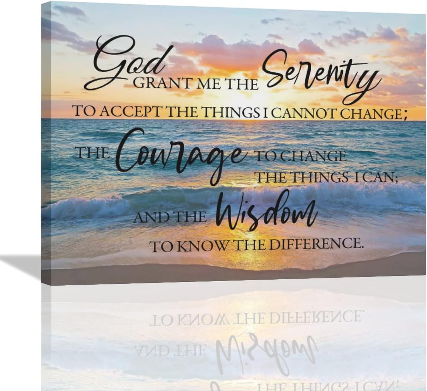 Coastal Serenity Prayer Wall Art Seascape Scripture Quotes Canvas Prints Painting Ocean Beach Pictures Framed Religious Artwork Office Home decor for Bedroom Dining Living Room Bathroom 16"x12"