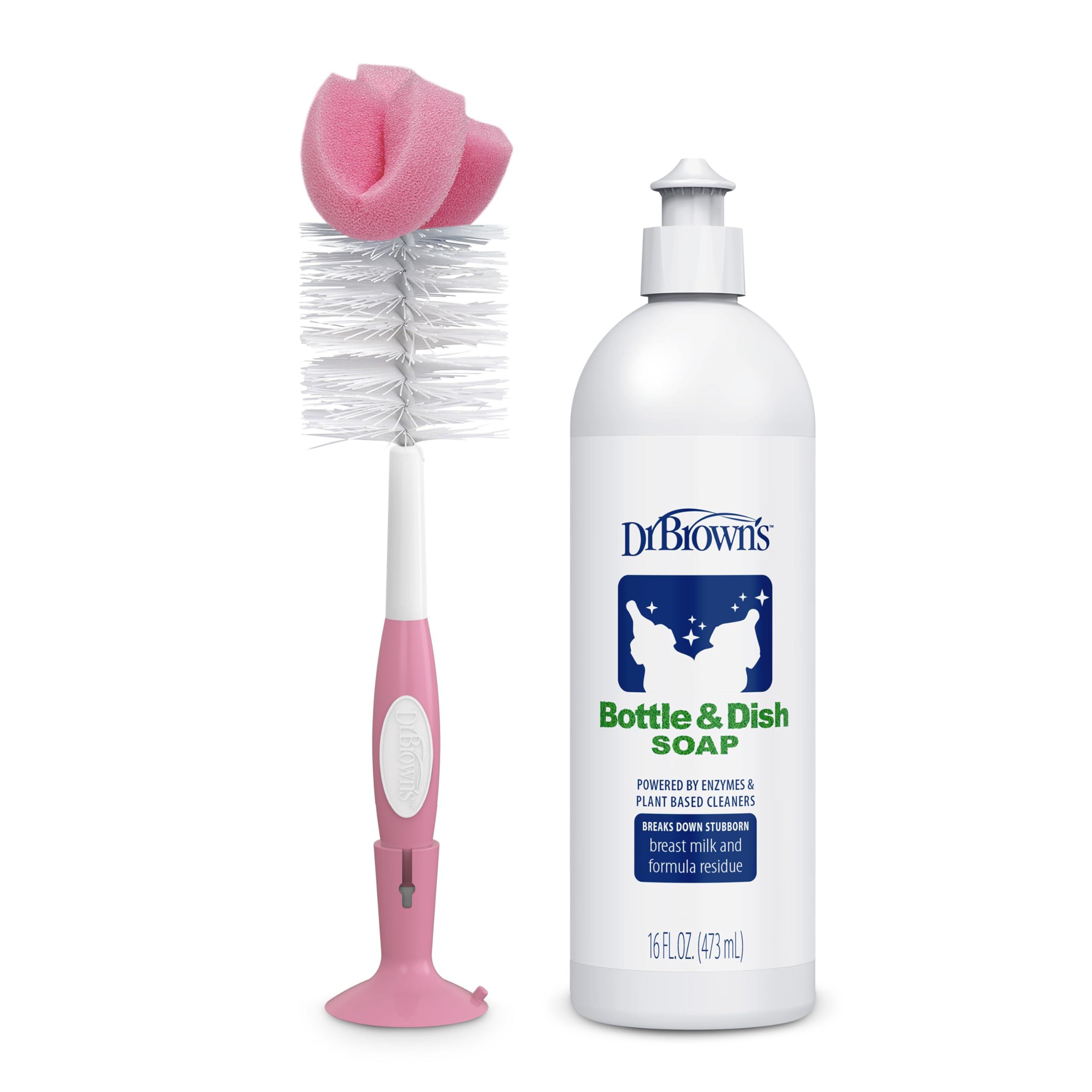 Dr Browns Reusable Sponge Baby Bottle Cleaning Brush Pink 1-Pack Fragrance-Free Dish Soap 16oz