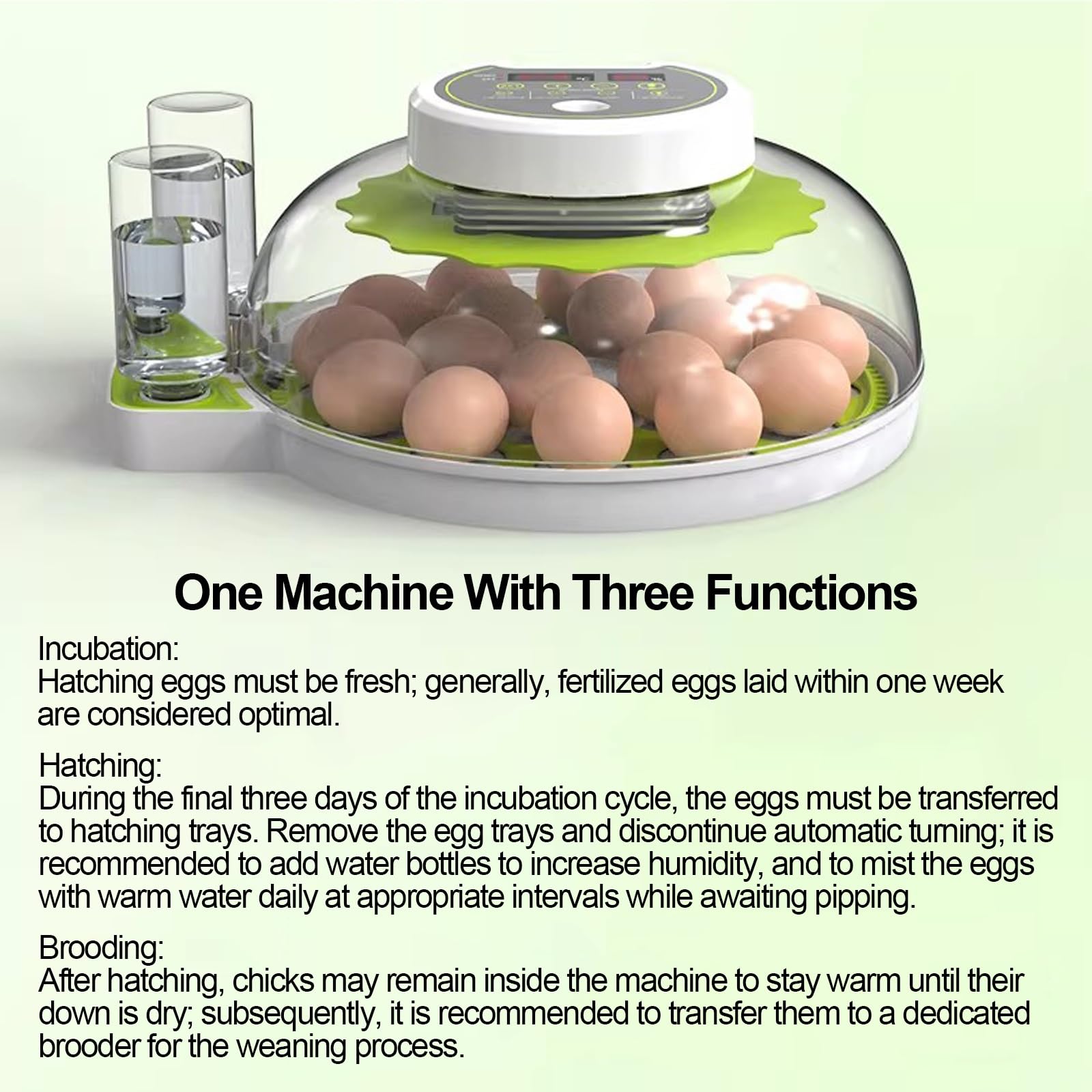 Incubadora de Huevos con Volteo Automático, Control de Humedad, Sistema de Recarga de Agua y Ovoscopio; Apta para Huevos de Gallina, Pato, Ganso, Codorniz y Paloma(12 Eggs)
