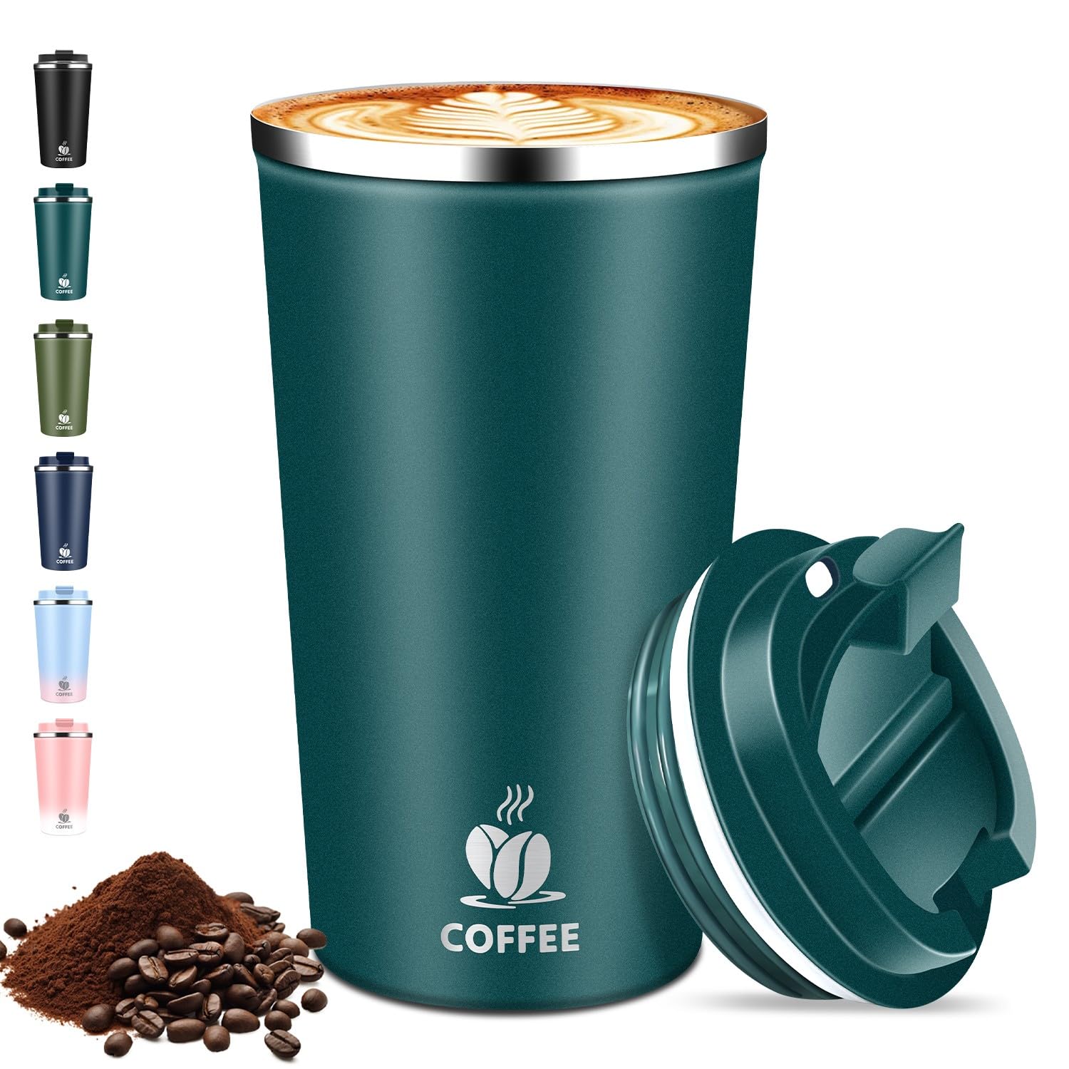 Thermobecher Kaffeebecher to Go - mit Deckel, 510ml Isolierbecher Edelstahl Travel Mug, Auslaufsicherer Thermo Becher für Heiße & Kalte Getränke, Reisebecher für Auto, Büro, Reise