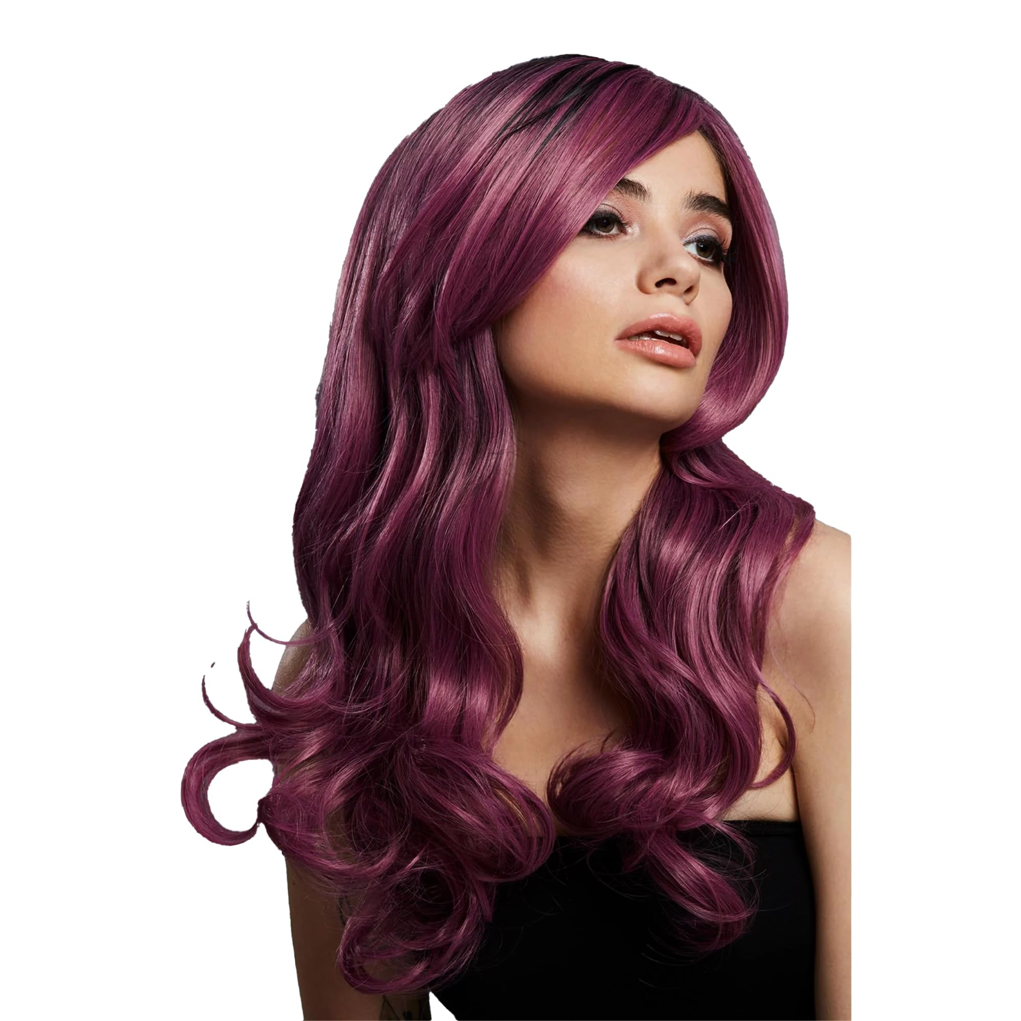 Smiffys Fever Khloe Wig, True Blend, Mauve Long Wave, Centre Parting, 56cm/22in, Fever Wigs Fancy Dress, Fever Dress Up Wigs