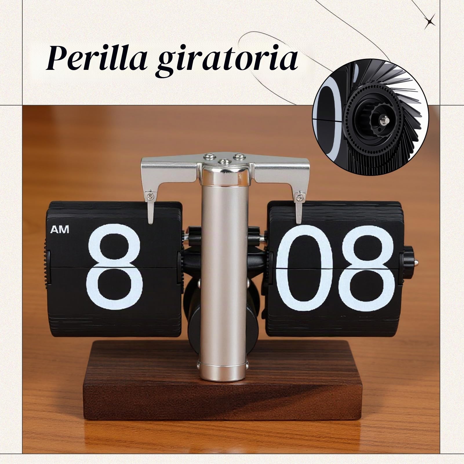 Gugxiom Reloj Digital abatible Retro automático Que Funciona con Pilas, Ideal para Decorar el hogar, la Oficina o Cualquier Estancia. (Negro Acero Inoxidable)