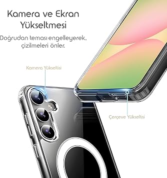 Samsung Galaxy A54 Uyumlu Kamera Korumalı Magsafe İle Uyumlu Wireless Şarj Özellikli MGSF001 Şeffaf Kılıf (Şeffaf, Samsung Galaxy A54)