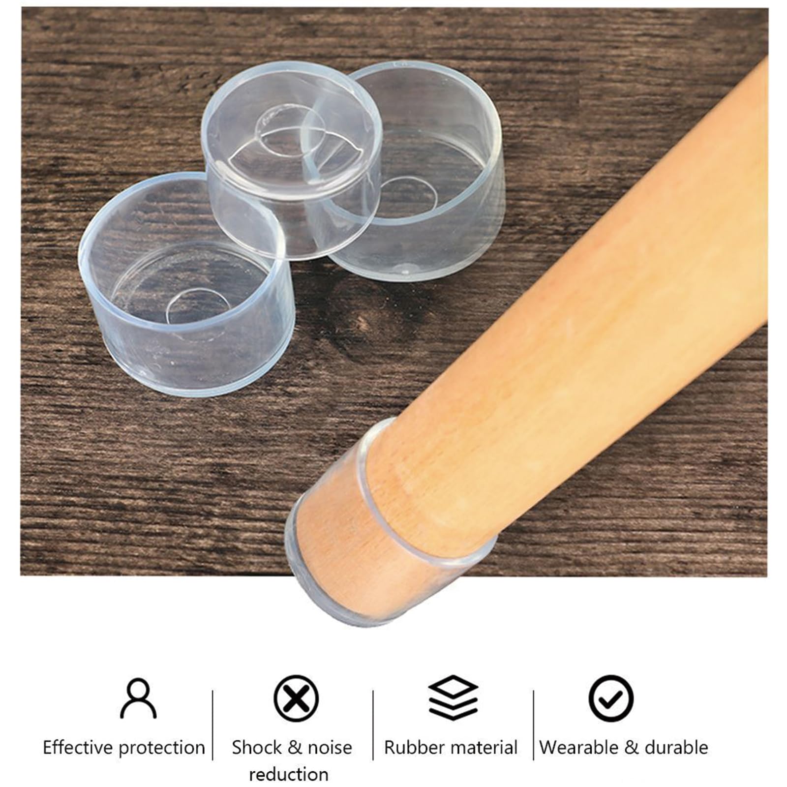 Leliafleury 8Pcs 38mm Rubber Leg Tips Round End Caps Clear Chair Leg Covers Non-Slip Rubber Furniture Feet Replacement Tips for Tables Chairs Desks - Image 3