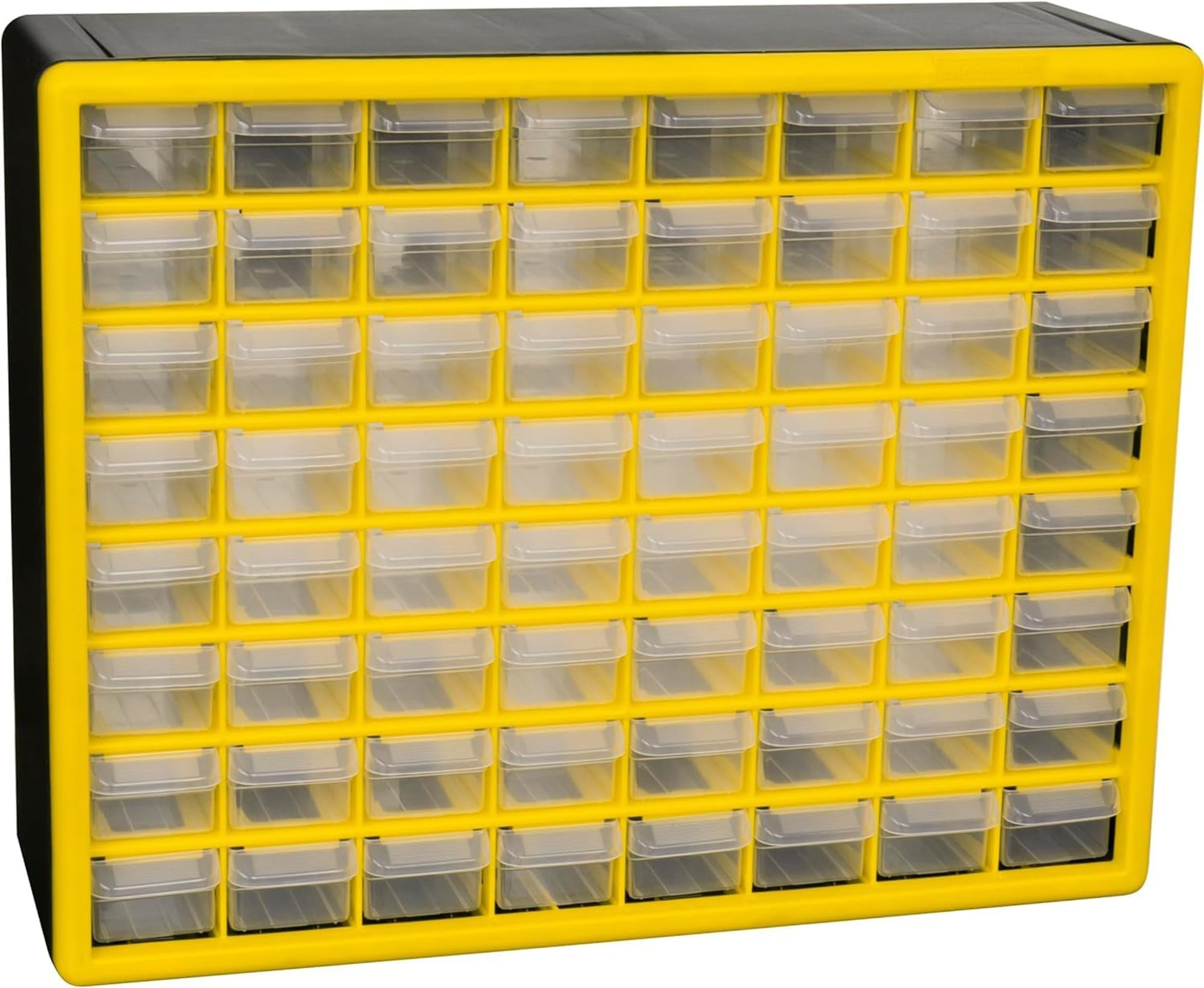 Akro-Mils 10164 Schubladenschrank mit 64 Schubladen, Kunststoff, für Garage, Perlen- und Make-up-Organizer, Lego-Aufbewahrung, Lehrer-Werkzeugkasten und mehr, 50,8 x 15,2 x 40,6 cm (B x T x H), Gelb