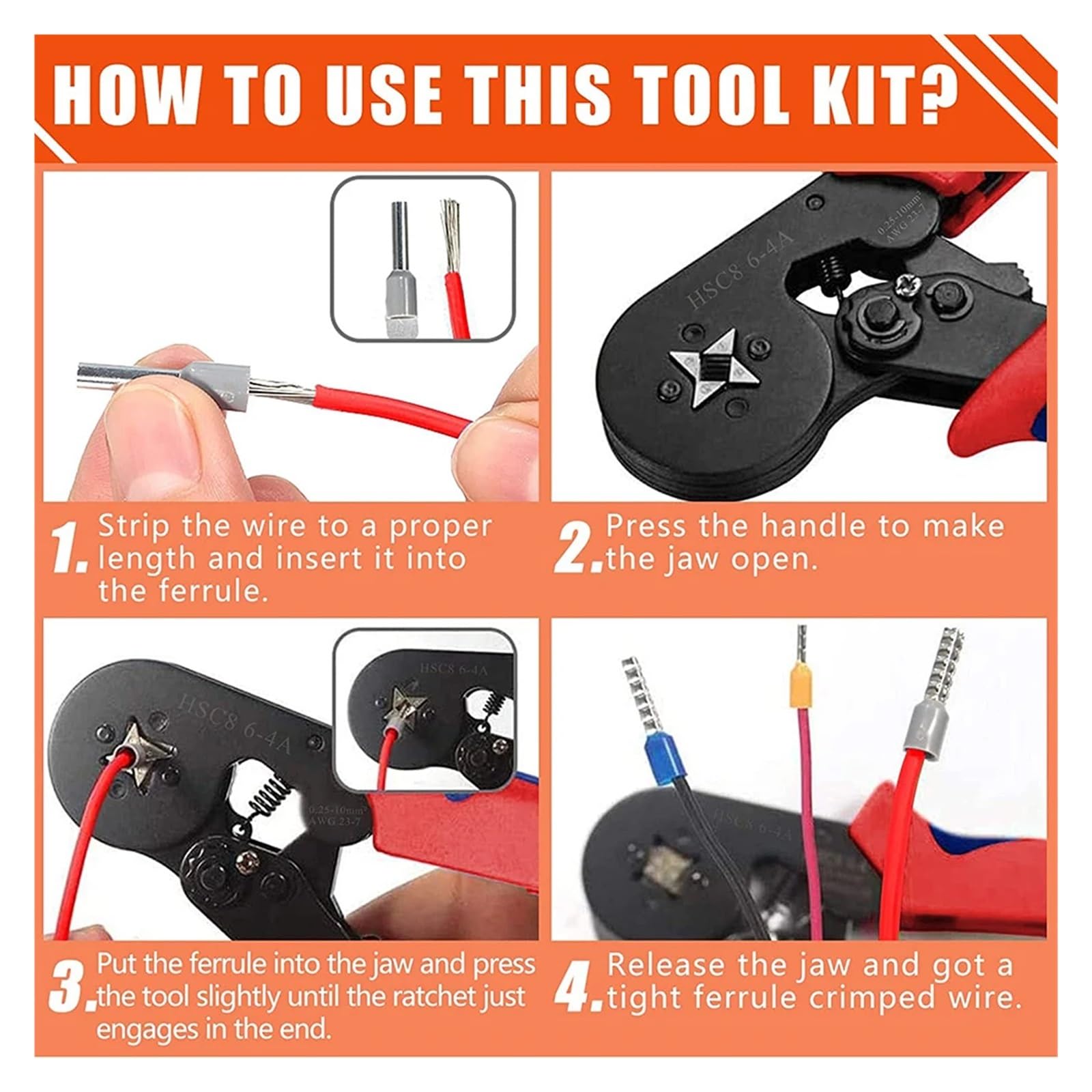 Ferrule Crimping Tool Kit AWG23-7 Adjustable Ratchet Wire Crimping Pliers with 1250PCS ferrules Kit Wire End Cable terminals Set (1250 and Pliers)