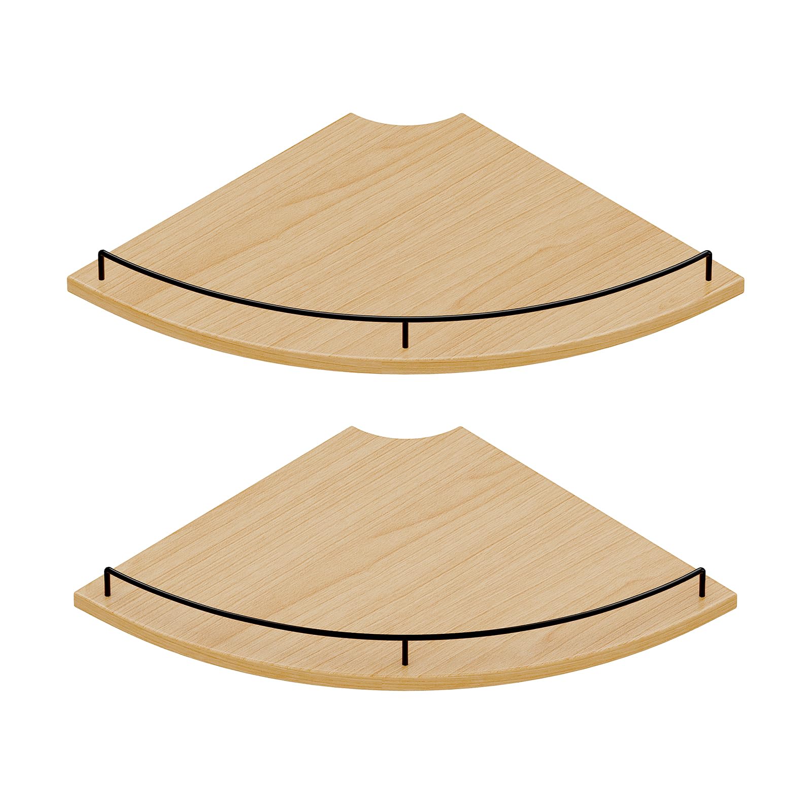 JJL Corner Shelf Wall Mounted, 12 Inches 2-Tier Floating Corner Shelf, Fan-Shaped Rustic Wood Decor with Fence, Natural Wood Grain Storage for Apartment Bedroom Kitchen Bathroom