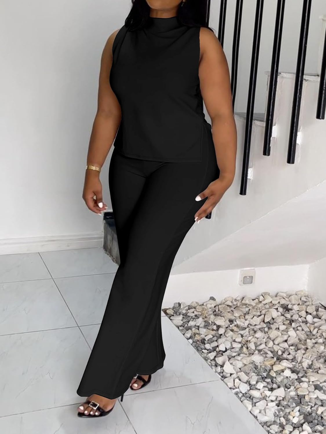 2 Piece Wide Leg Pants Set for Women Summer Casual Plus Size Sleeveless Shirt Long Pant Sets Sexy - Image 4