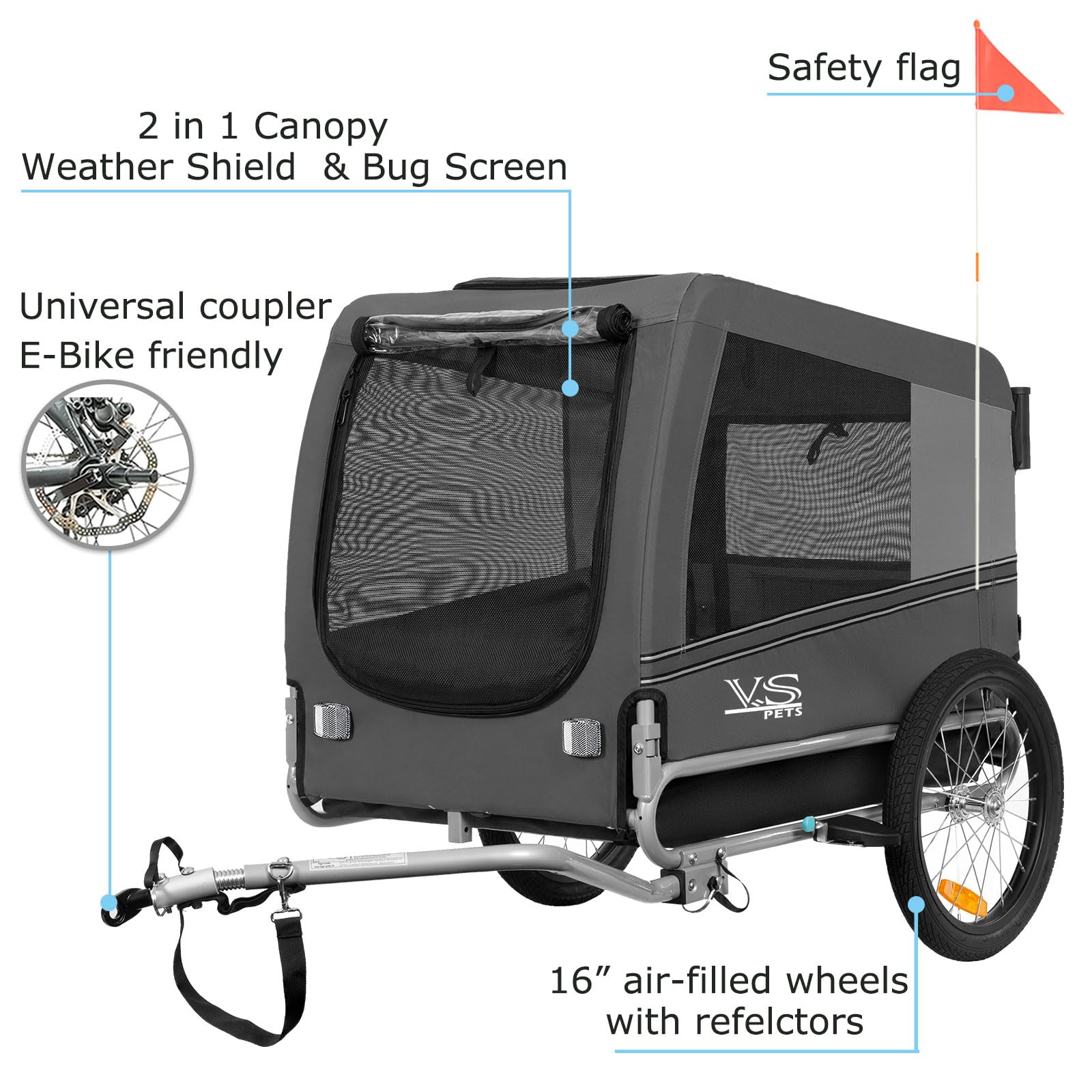 Tiggo VS Pets Large Hundeanhänger & Jogger 2-in-1 Hundebuggy, Fahrradanhänger Klappbar,groß ca. 270 Liter Volumen, für Hunde bis 35kg