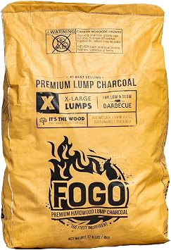 FOGO Super Premium Oak Restaurant Quality All-Natural Large Sized Hardwood Lump Charcoal for Grilling and Smoking, 17.6 Pound Bag | Fast Lighting and Long Burning, Sourced from Natural Inga Wood