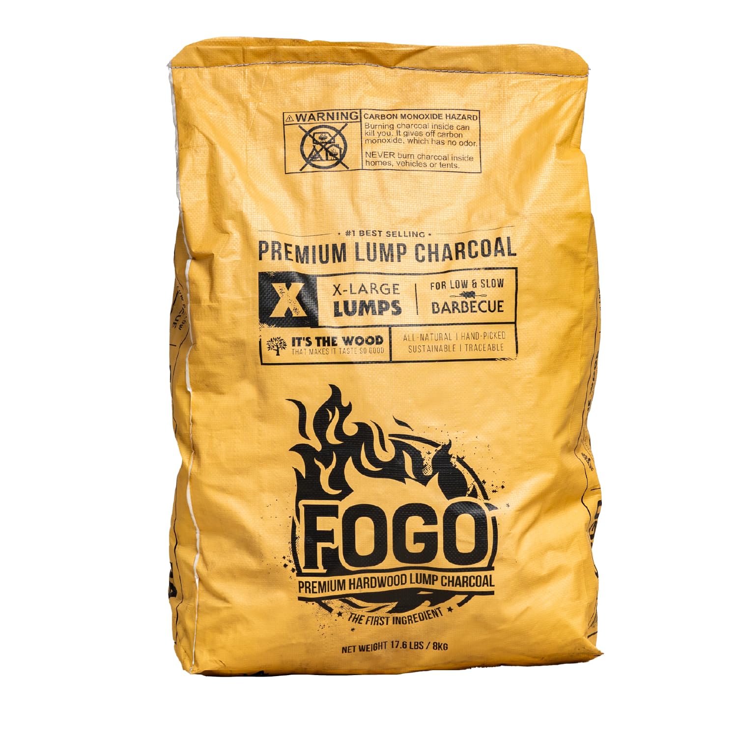 FOGO Super Premium Oak Restaurant Quality All-Natural Large Sized Hardwood Lump Charcoal for Grilling and Smoking, 17.6 Pound Bag