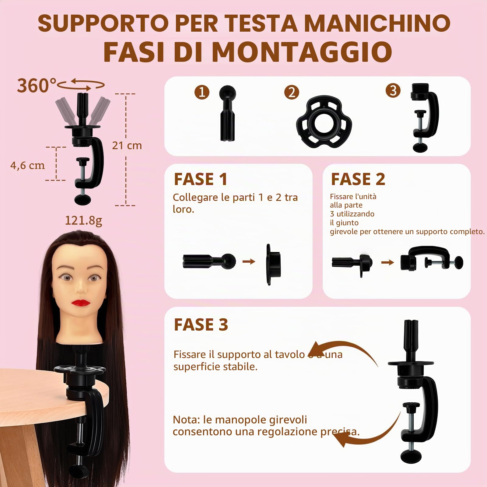 Set professionale da parrucchiere per bambini – Testa di manichino con supporto per parrucchieri e parrucchieri (Järnhaltig)