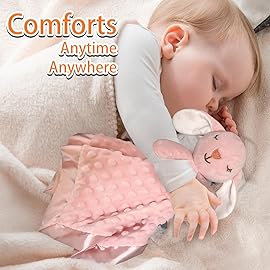 Loveys for Babies, Soft Baby Security Blanket Lovies for Babies, Stuffed Animals Blankie for Newborn Infant with Baby Snuggle Toy, Gilrs Gifts Pink Bunny Security Blanket 16 Inch