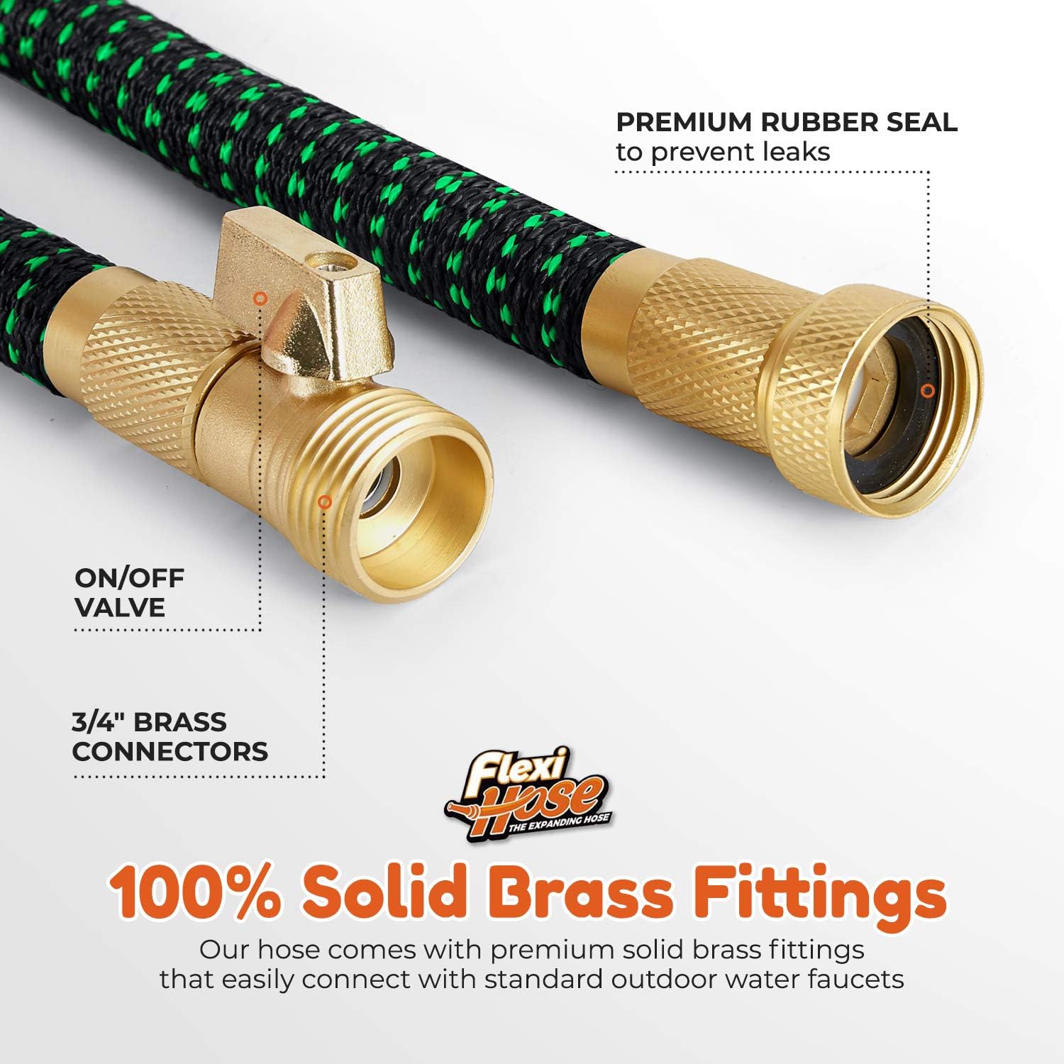 MULTIPLE COLORS - Flexi Hose with 8 Function Nozzle Expandable Garden Hose, Lightweight & No-Kink Flexible Garden Hose, 3/4 inch Solid Brass Fittings and Double Latex Core, 75 ft Green Black : Patio, Lawn & Garden