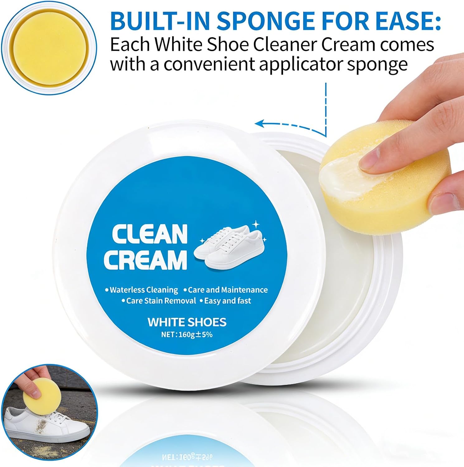 White Shoe Cleaner Cream, Multipurpose No-Wash White Shoe Cleaner Cream, Deep Stain Removal
