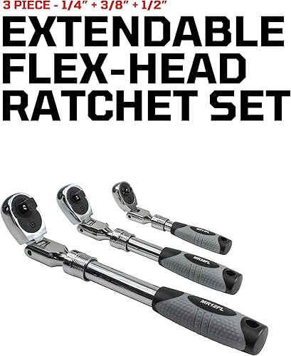 Miniatura 2 de EZRED MR482FL - Juego de trinquete extensible, 3 piezas, color plateado