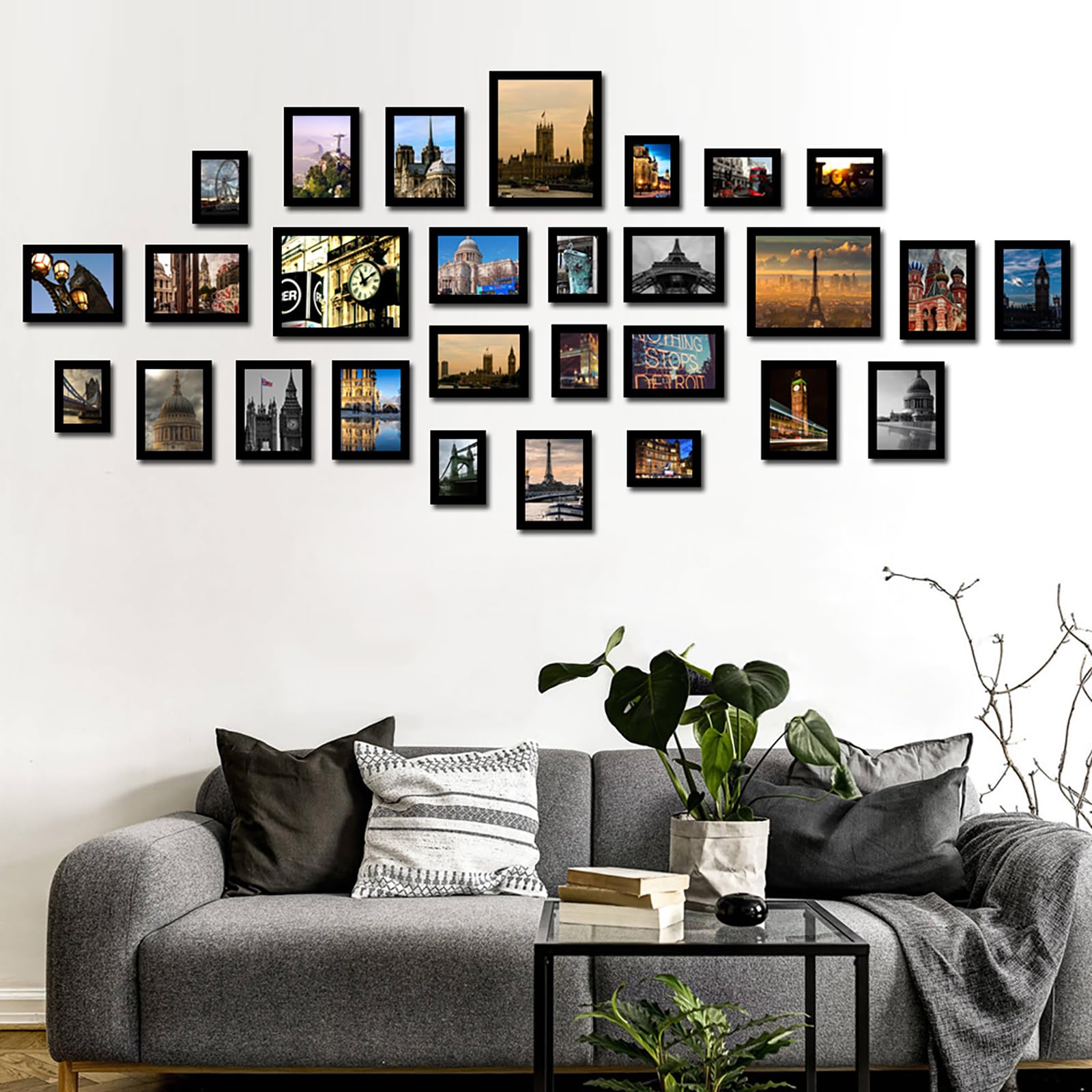 Paquete de 28 marcos de fotos múltiples para collage de pared para pared y hogar, varios tamaños, incluyendo nueve de 3.5 x 5, dieciséis en 5 x 7, tres en 8 x 10 pulgadas (negro)