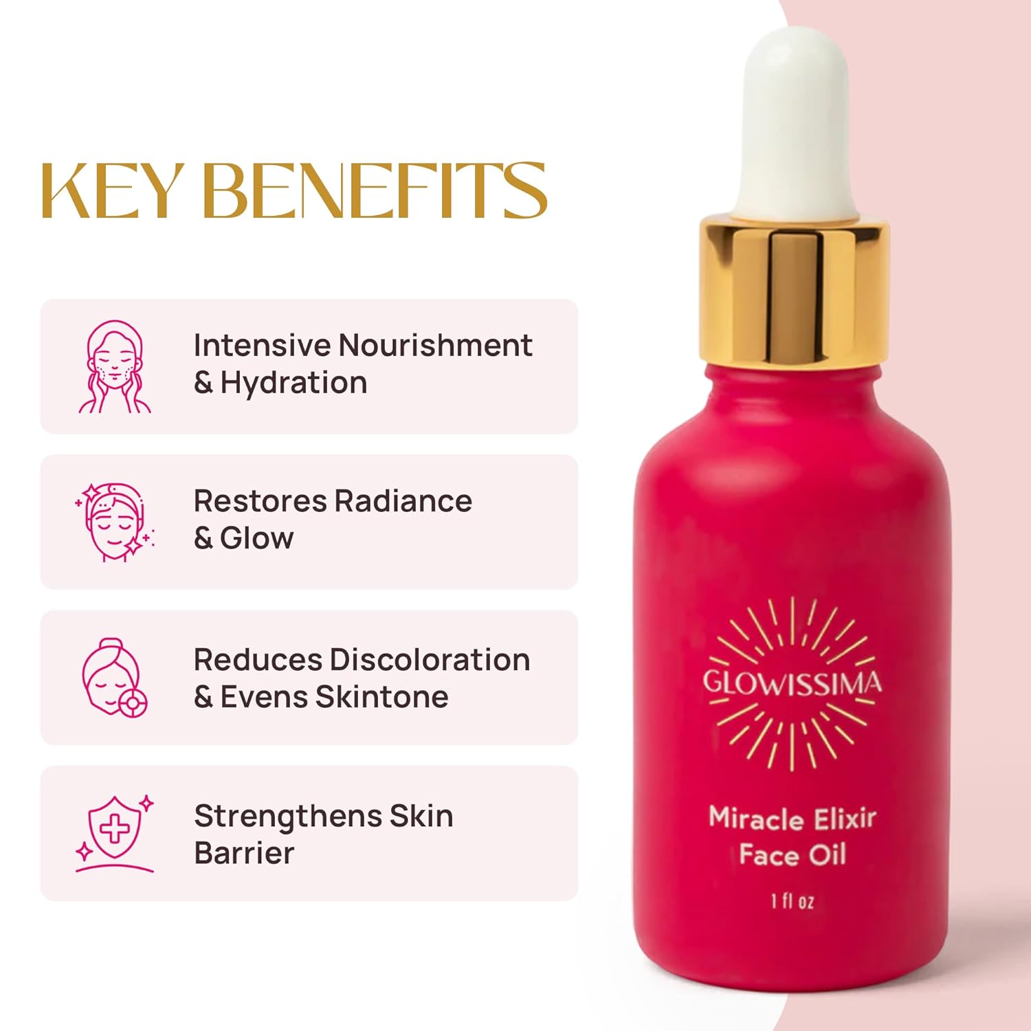 GLOWISSIMA Miracle Elixir Face Oil for Women – Lightweight Nourishing Radiance Oil for Glowing Skin, Dark Spots & Smooth Texture – Hydrating Facial Oil, Fast-Absorbing, Non-Greasy, 1 oz - Image 2