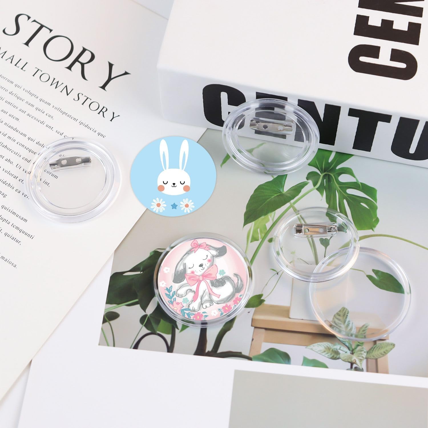 12 Pack Acrylic Button Pins Badge Clear Buttons Pins for Crafts DIY Button Pin Craft Supplies Button Maker Make Your Own Badges Blank Picture Button Round Photo Button Custom Button Pins Kit