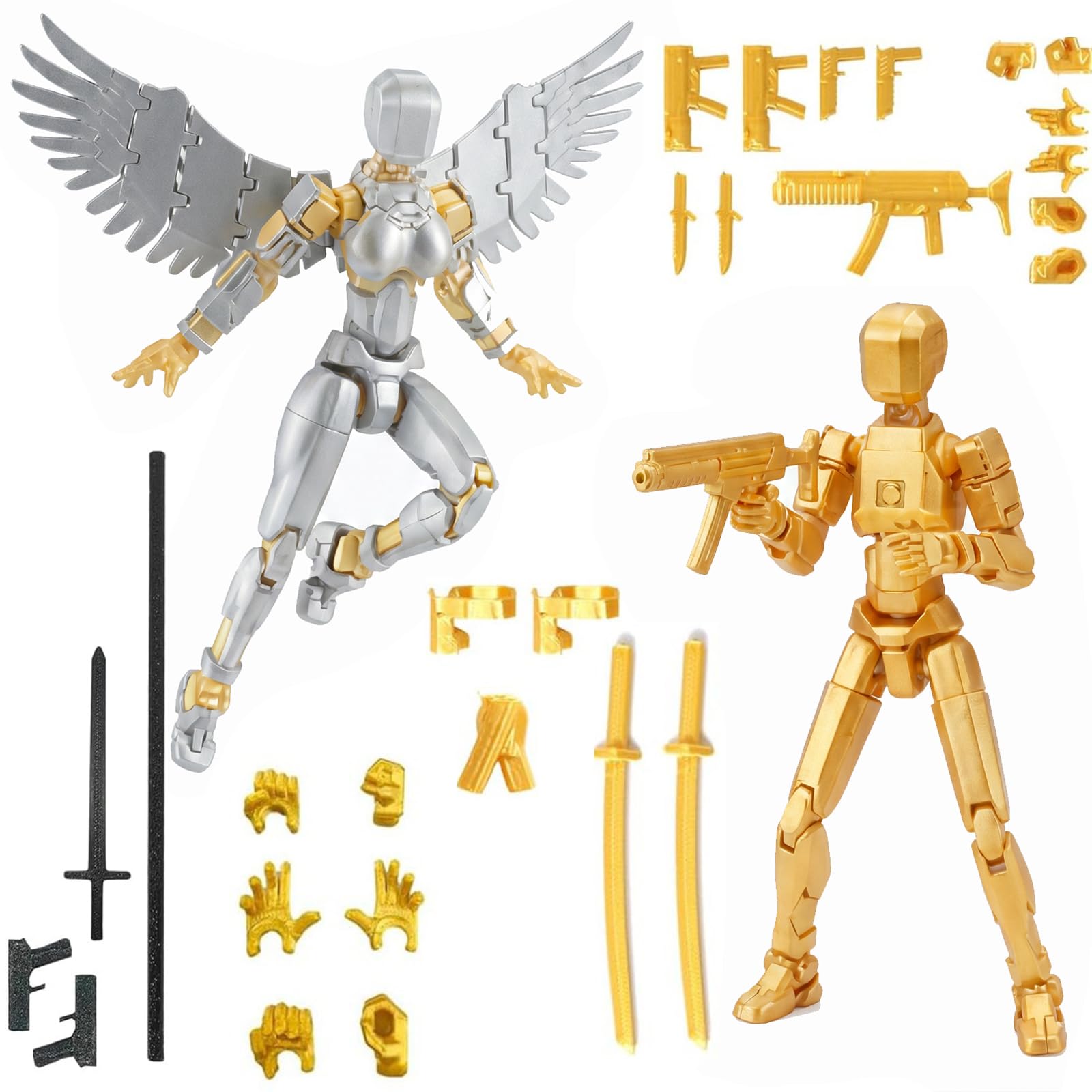 2pcs T13 Poseable Action Figures Multi-Jointed Robot Desktop Display Model