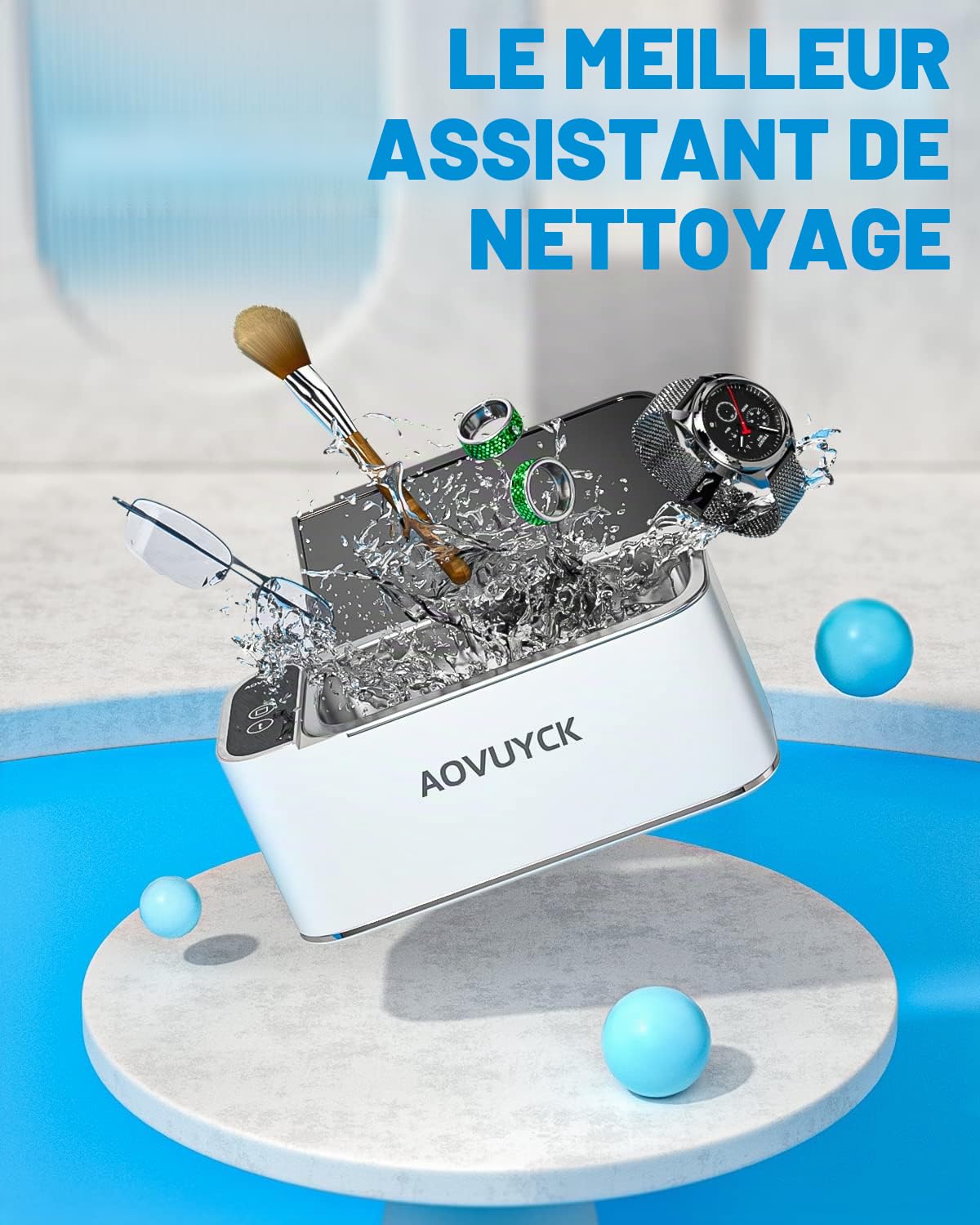 46000Hz Nettoyeur Ultrasons avec 4 Modes de Nettoyage, Fonction Tactile, Bac Ultrasons en Acier Inoxydable et ABS, Ultrasonic Cleaner avec Affichage à LED pour Montres, Bijoux, Collier, 500ml
