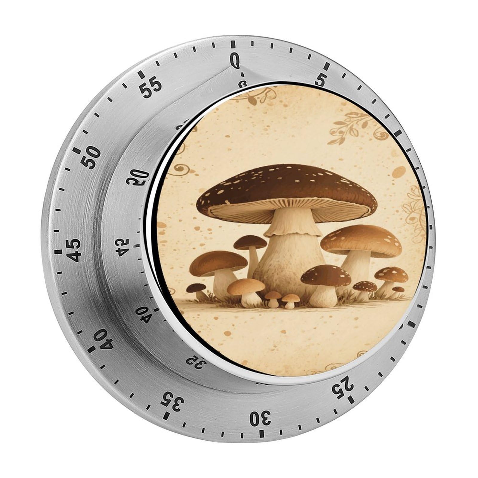 Vintage Mushroom Timer Exquisite Stainless Steel Body Mechanical Desk Timers 60 Minutes Visual Countdown Timers with Magnetic Backing Loud Alarm Kitchen Timer for Cooking