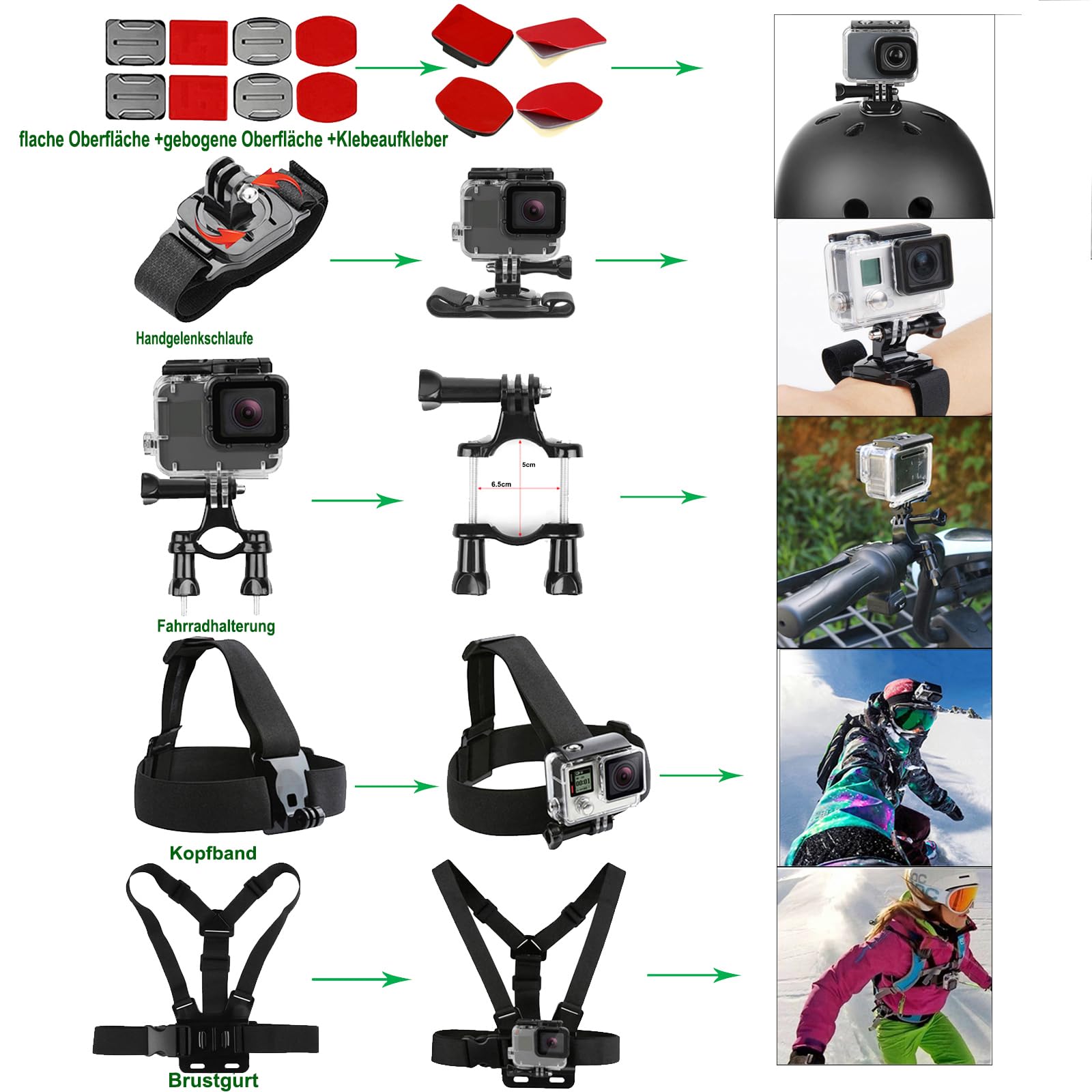 Actionkamera Zubehörset für Gopro Hero 13 12 11 10 9 Black Essentielles Actionkamera-Zubehörkit-Bündel für Gopro 13 12 11 10 9 (DT16)