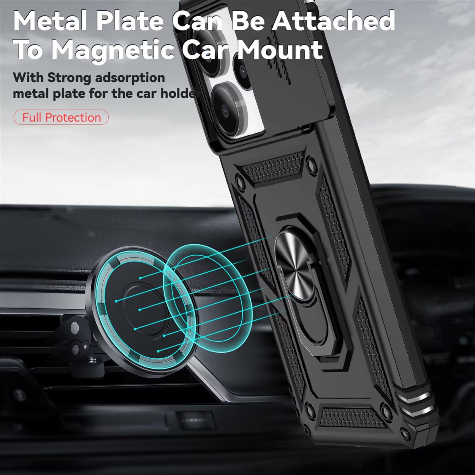 Dechyi Cover per Xiaomi Redmi Note 14 Pro 4G e 2 Vetro Temperato Custodia con Scorrevole Protezione Fotocamera con Rotante Anello Supporto Antiurto robusto durevole-Blu