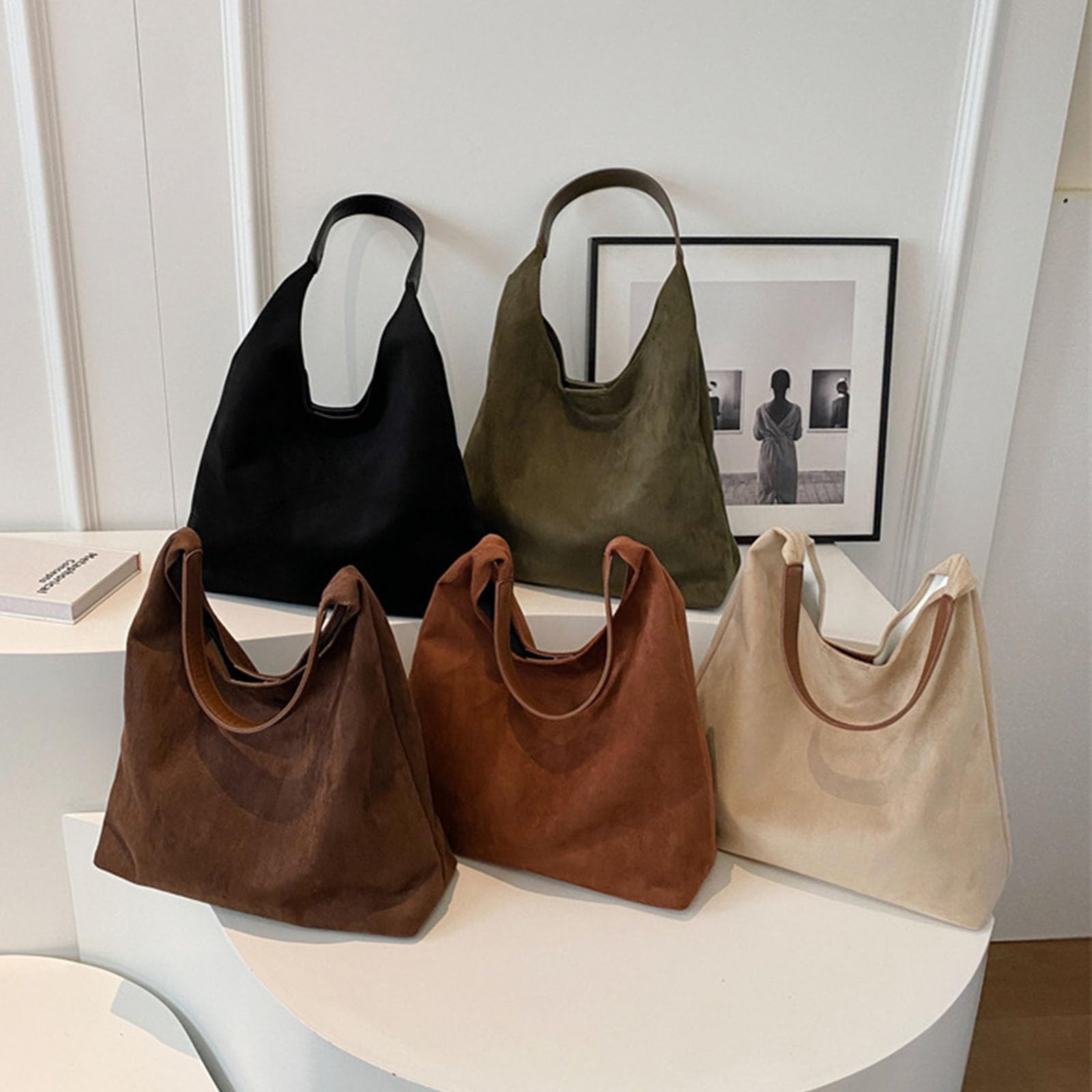 Braune Wildledertasche, Hobo-Tasche aus Leder für Damen, lässige Wildledertasche, Hobo-Handtasche, Tragetasche für Damen