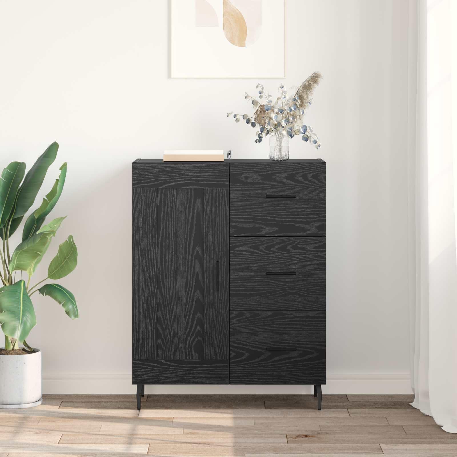 Credenza con cassetti e anta, effetto rovere, 69,5 x 34 x 90 cm, molto spazio per soggiorno, sala da pranzo, cucina, corridoio, decorazione e conservazione