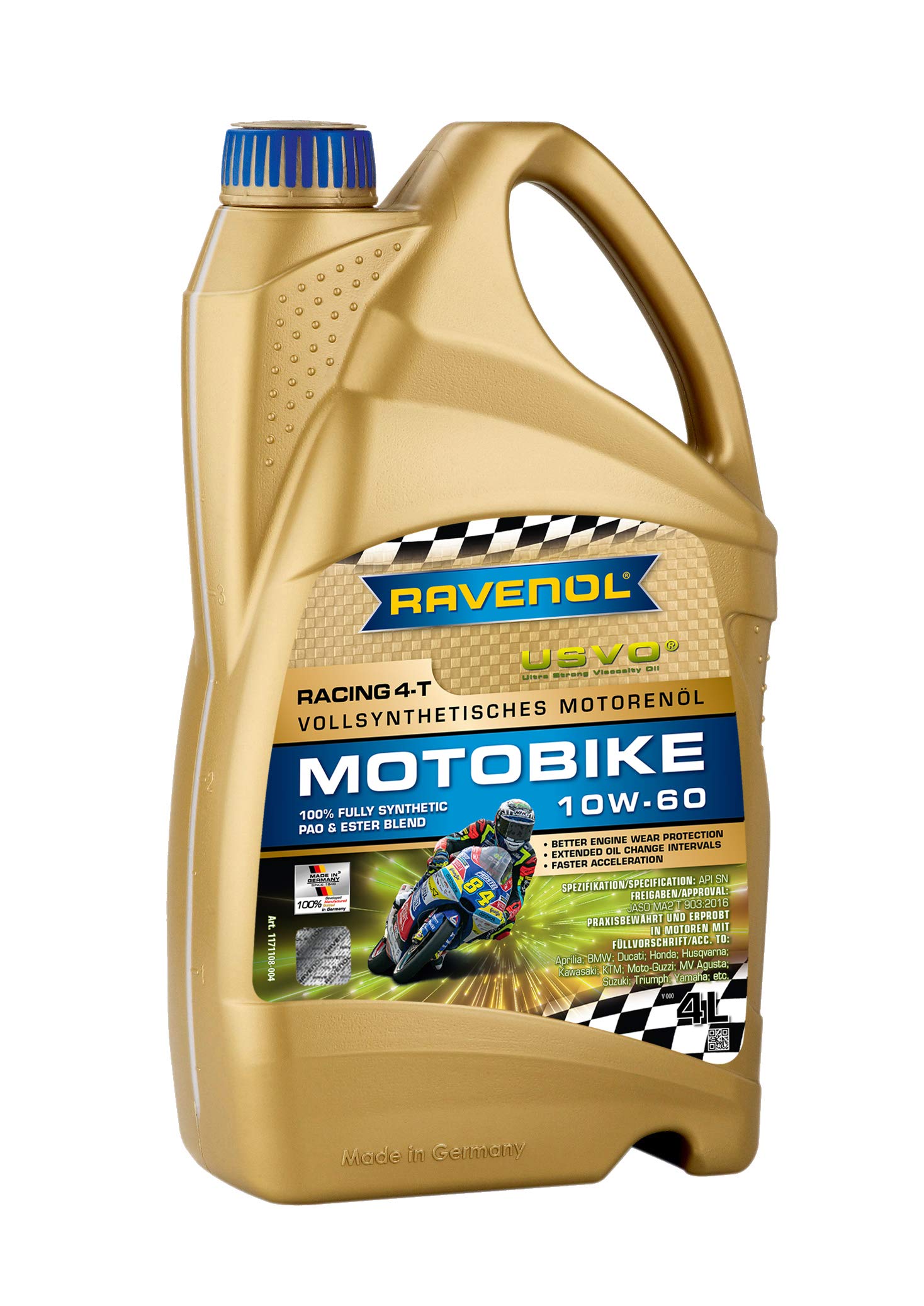 Aceite RAVENOL Racing 4-T Motobike SAE 10W-60-4 L | Lubricante totalmente sintético para motos 4T