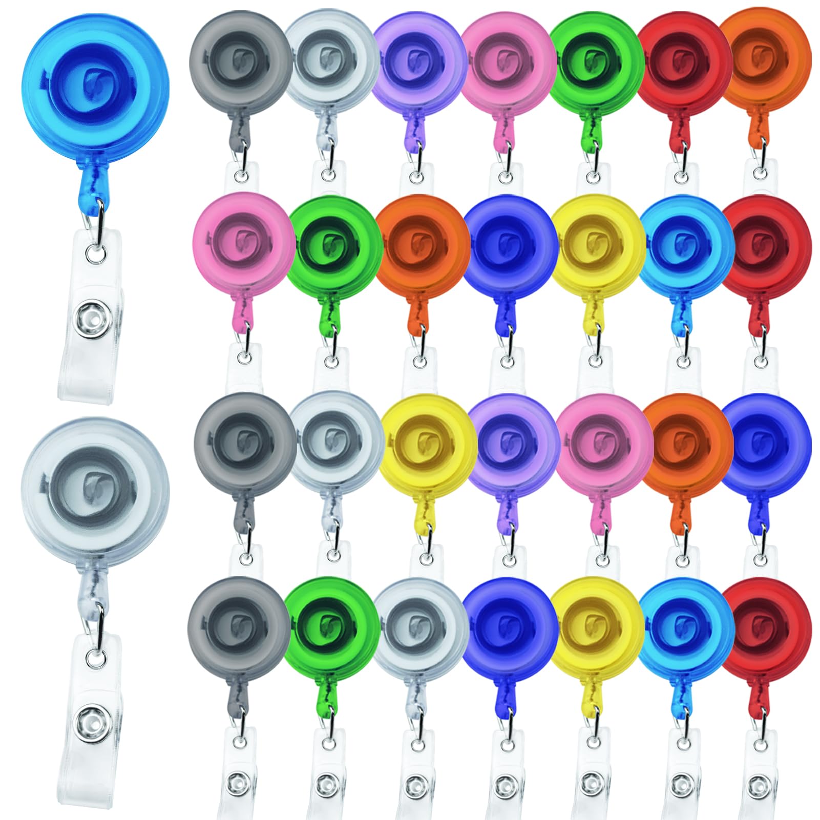 30 Pack Frosted Retractable Badge Reels with 24" Cord, ID Badge Holders Clips for Work, Office, Hospital, Events (Frosted Transparent)