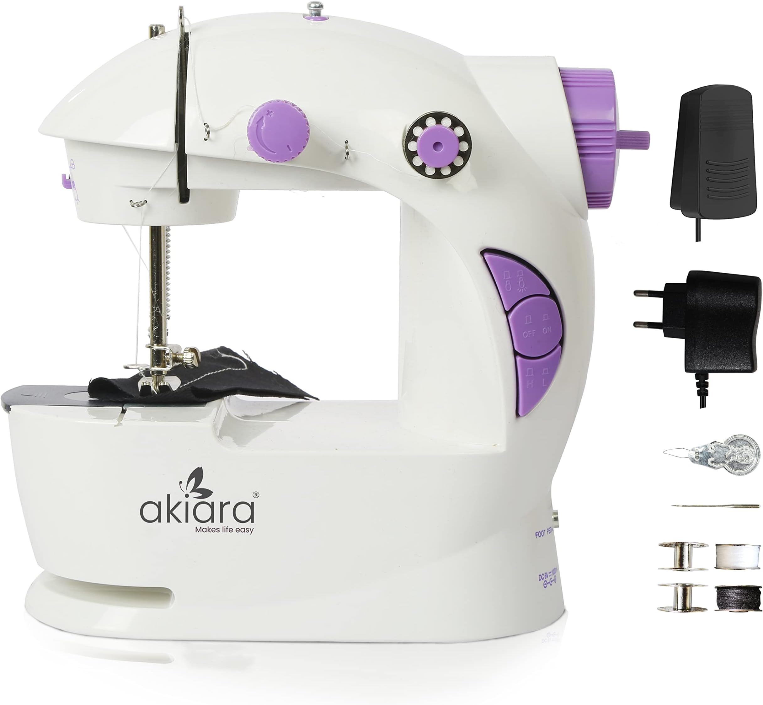 Akiara - Makes Life Easy Tailoring Mini Sewing Machine for Home Tailoring Use | Mini Silai Machine (White & Purple)