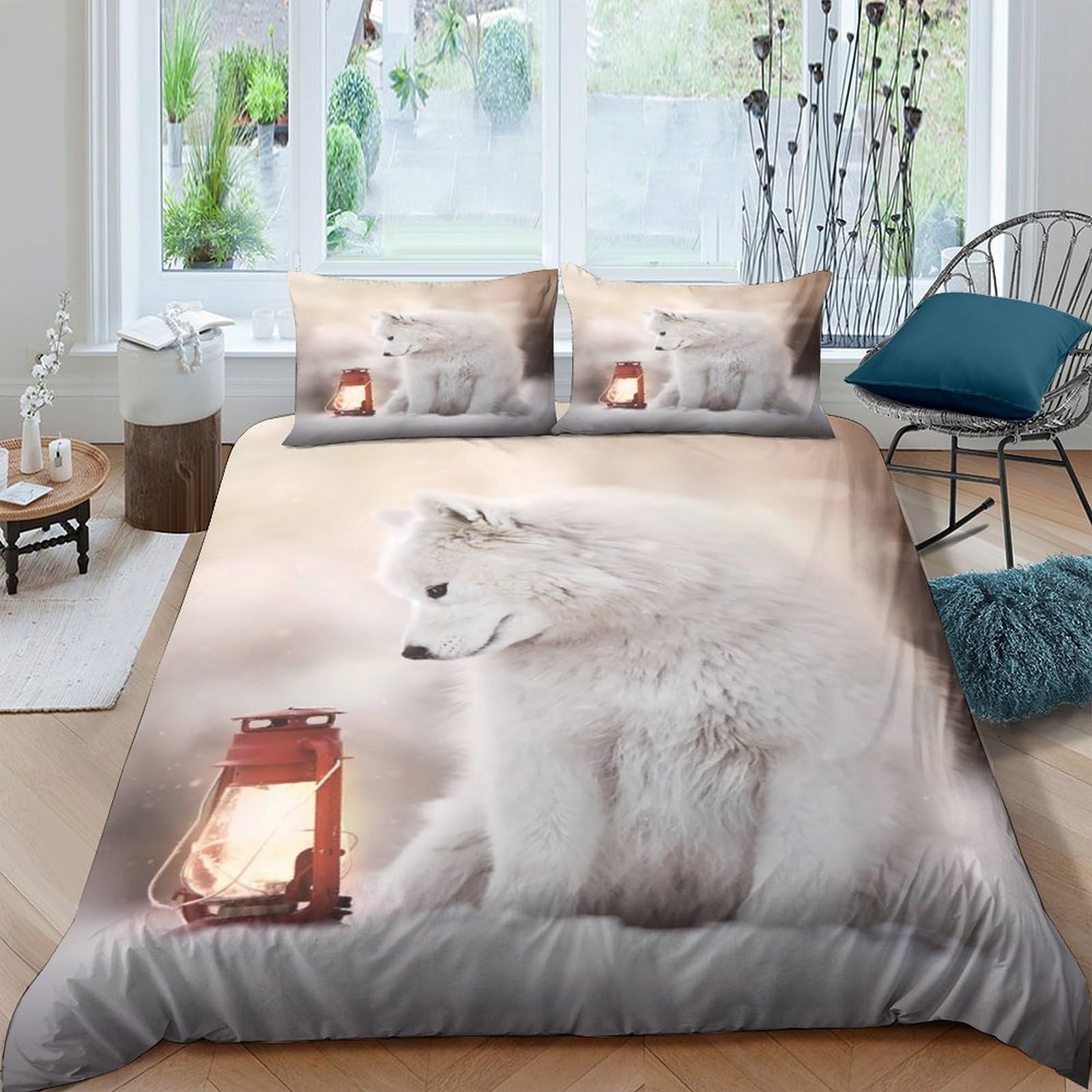 Ctjqhvkz Style-8 3D Printed White Arctic Fox Fitted Sheet Microfiber Soft Breathable Lantern Mattress Cover For Bedroom Guest Room Decor Single（135X200cm）