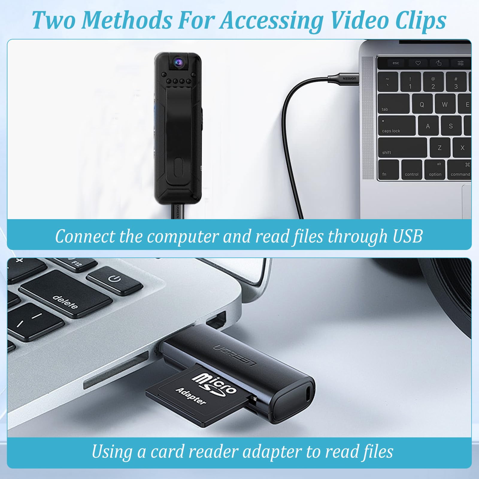 Bodycam - Cámara corporal de 1080P con tarjeta TF de 32 GB y objetivo giratorio de 180°, grabación de audio y vídeo, cámara de bolsillo portátil con visión nocturna para viajes y actividades al aire