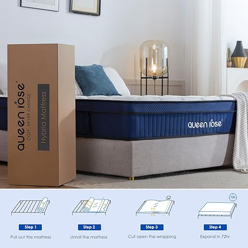 Miniatura 6 de QUEEN ROSE Colchón individual híbrido de 10 pulgadas para niños, cama individual de firmeza media en una caja con espuma viscoelástica y resortes