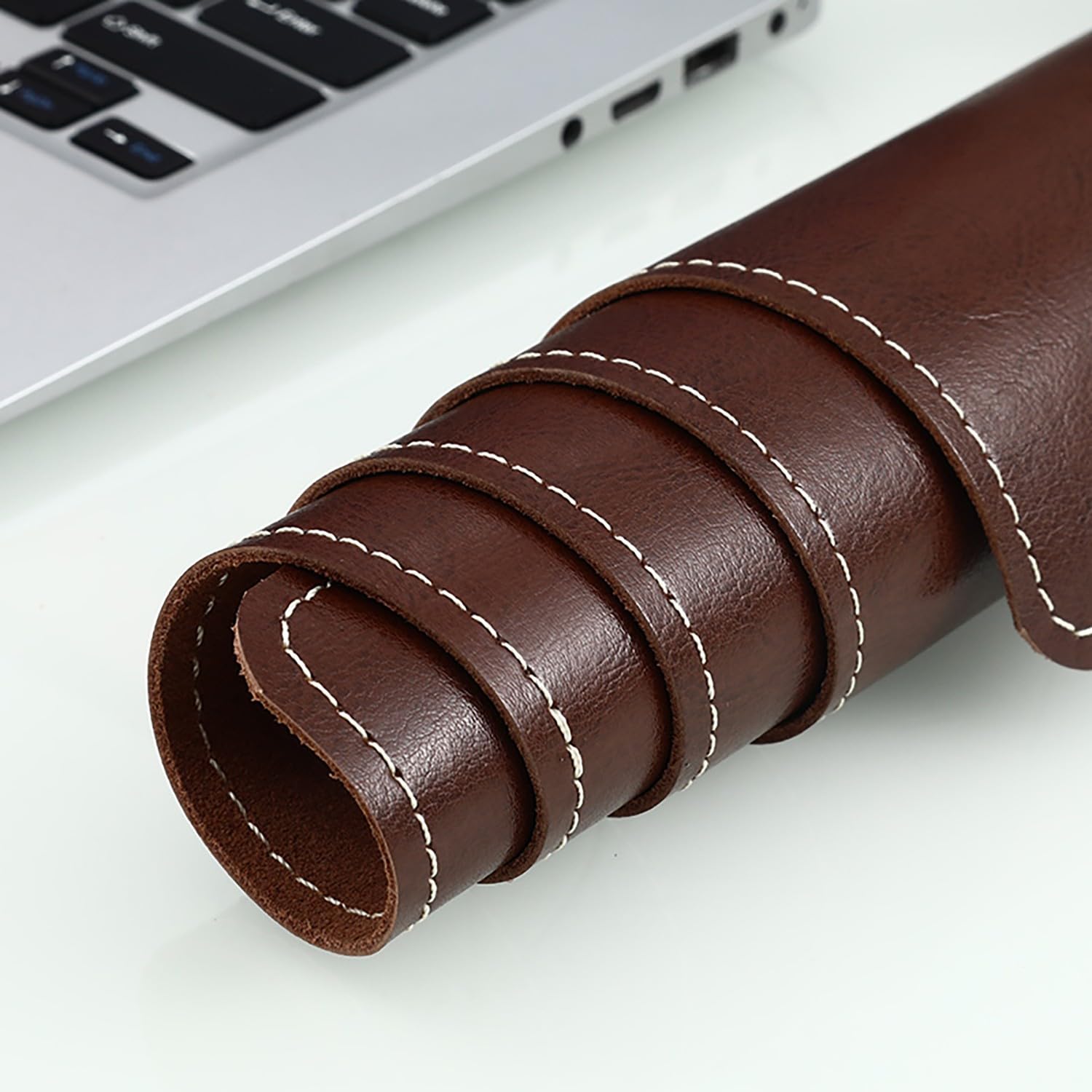Vintage Schreibtischunterlage aus echtem Leder, Rutschfestes Mauspad für Laptop und Büro multifunktionales Schreibpad, Große wasserdichte Schreibtischunterlage für Homeoffice und Café(Coffee,80x40cm)